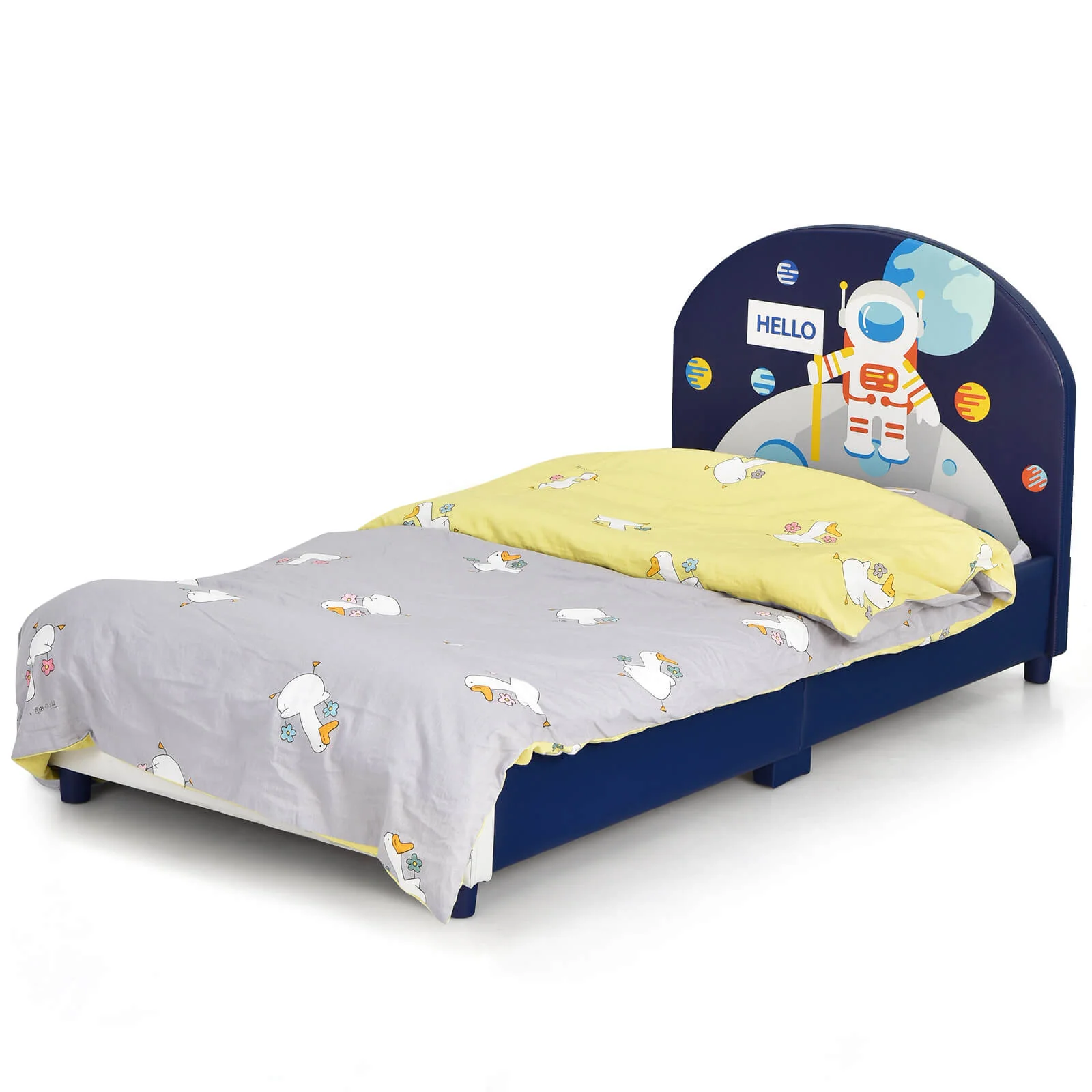 Kids Upholstered Platform Bed, Headboard And Footboard, Dark Blue - Image 5