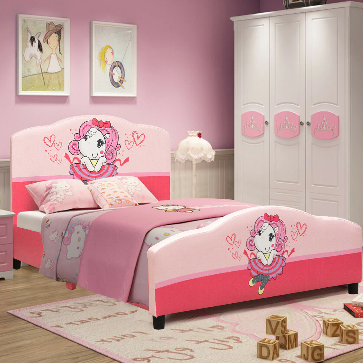 Kids Upholstered Platform Toddler Bed, Pink - Image 2