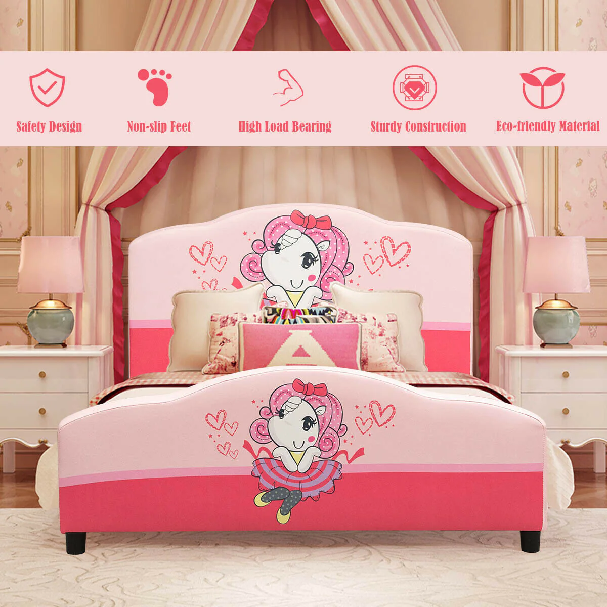 Kids Upholstered Platform Toddler Bed, Pink - Image 7