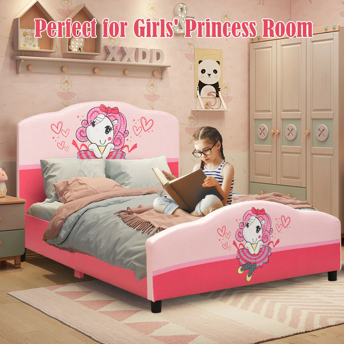 Kids Upholstered Platform Toddler Bed, Pink - Image 8