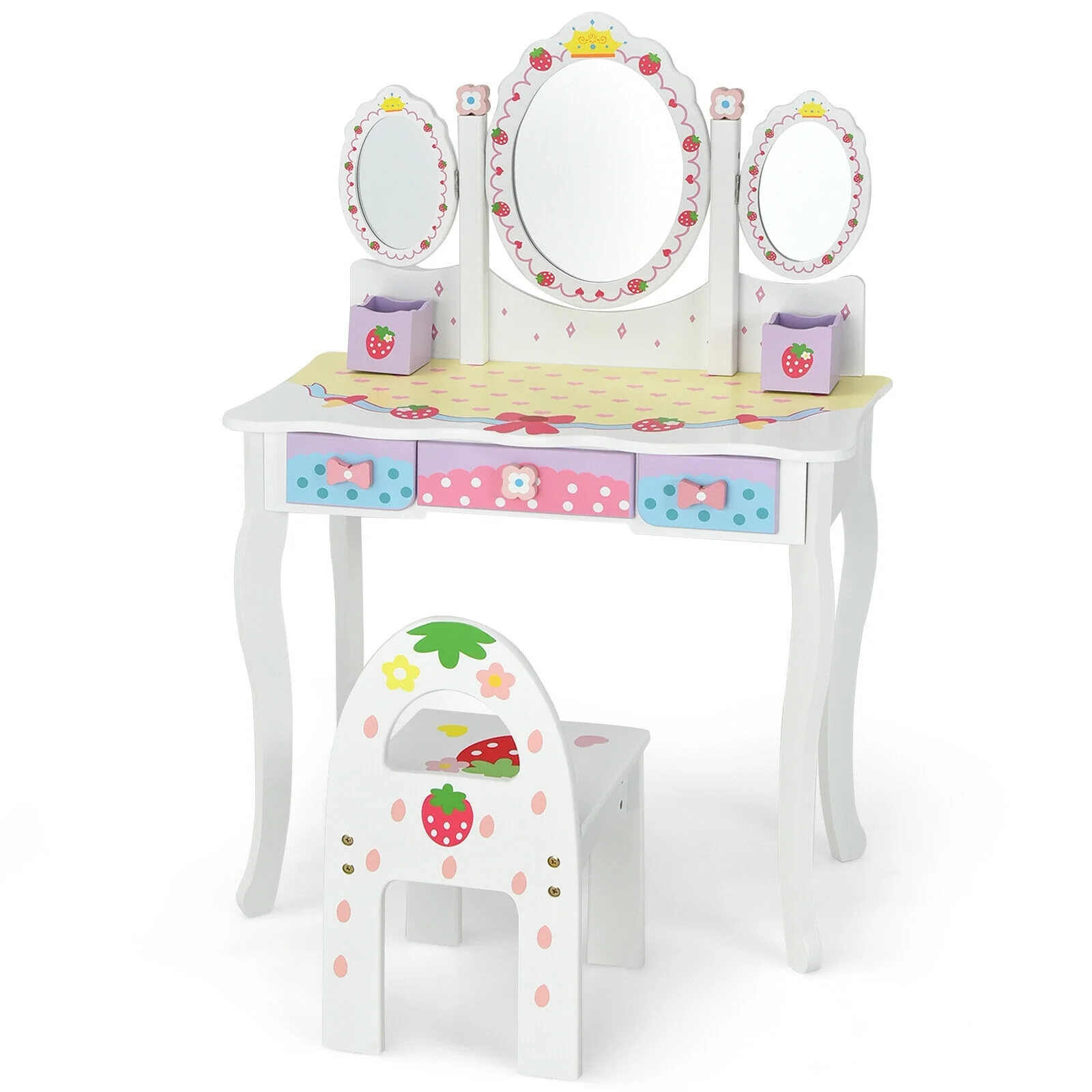 Kids Vanity Princess Makeup Dressing Table Chair Set, White