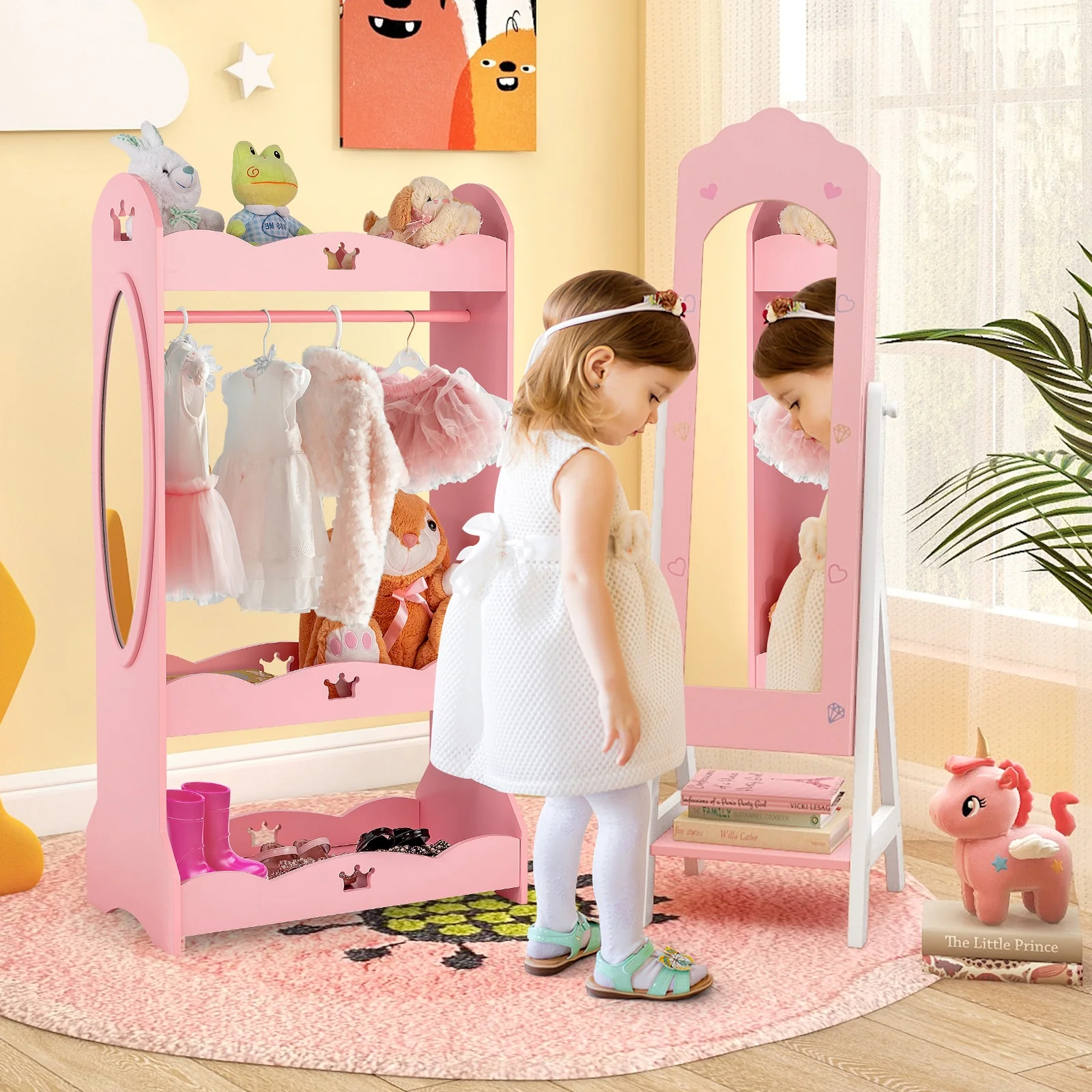 Kids Vanity Set, Jewelry Armoire Cabinet, Full-Length Mirror, Pink - Image 3