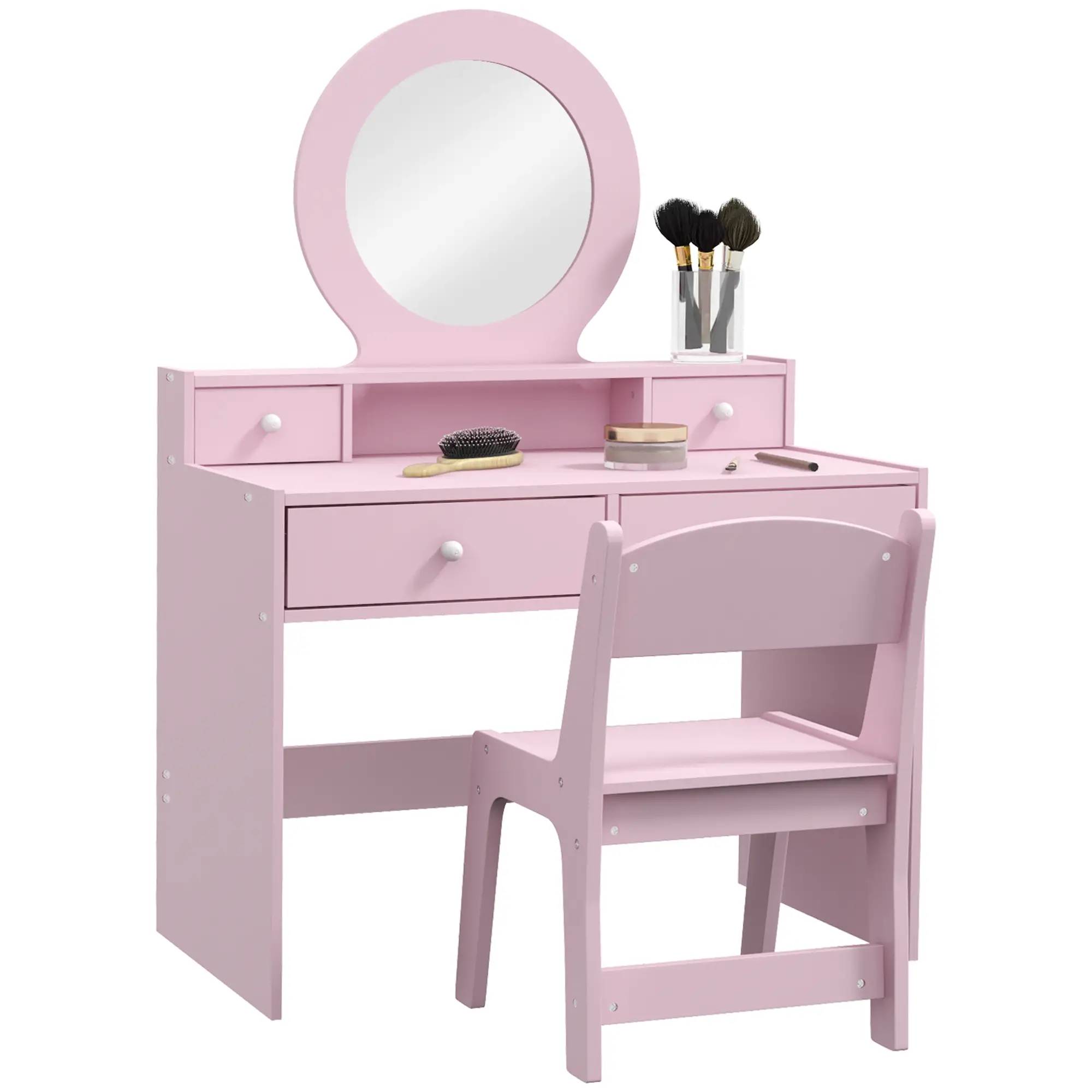 Kids Vanity Set, Makeup Table with Mirror, Stool, Drawers, Ages 3-8, Pink - Image 11