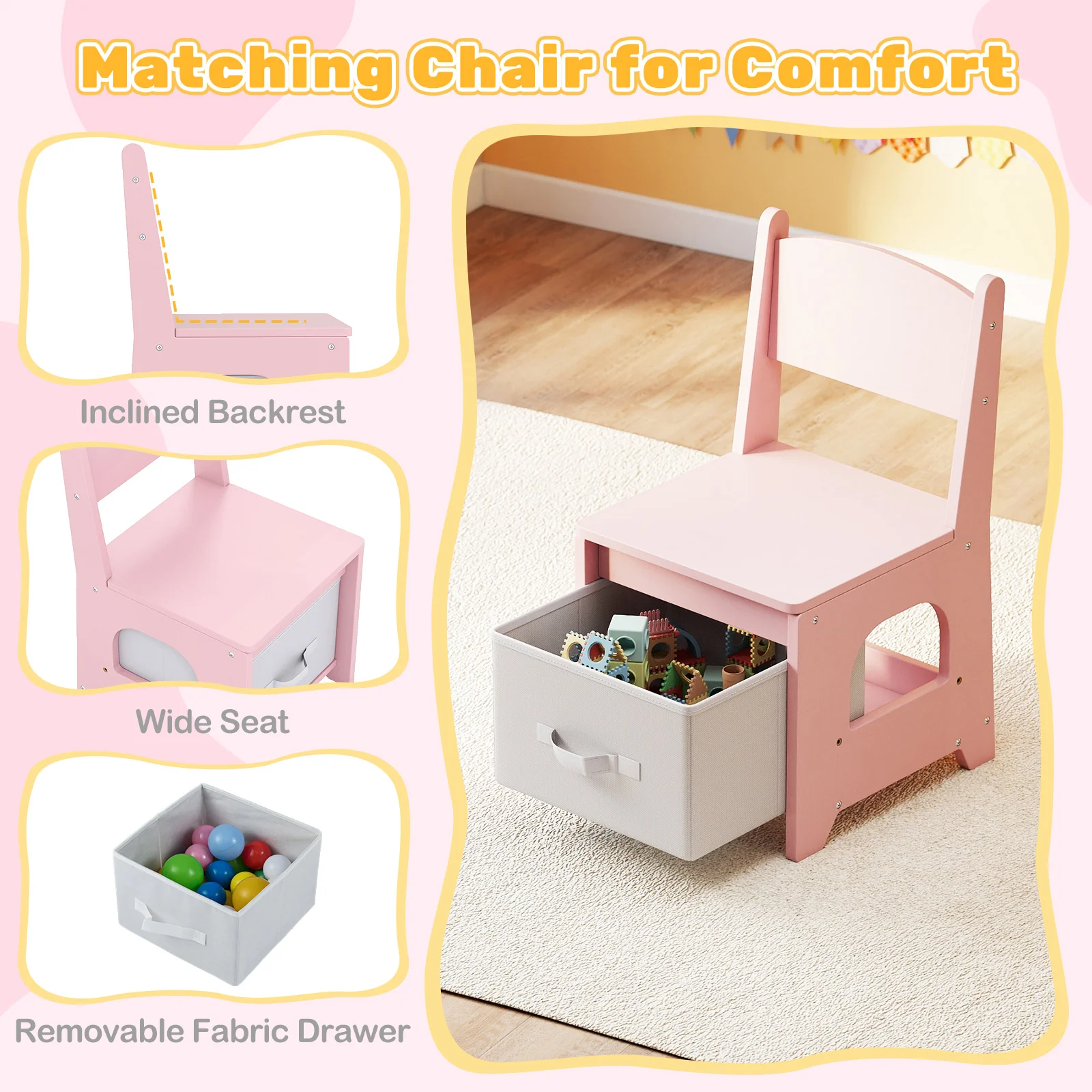 Kids Vanity Set Princess Girls Makeup Vanity Desk with Chair and 3-Color LED Lighted Mirror, Pink - Image 9