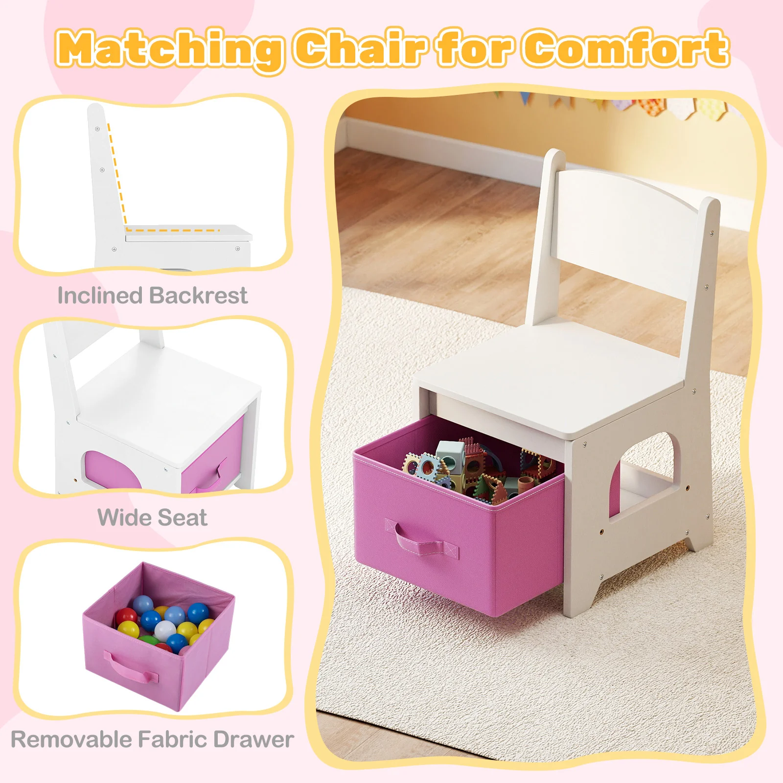 Kids Vanity Set Princess Girls Makeup Vanity Desk with Chair and 3-Color LED Lighted Mirror, White - Image 9
