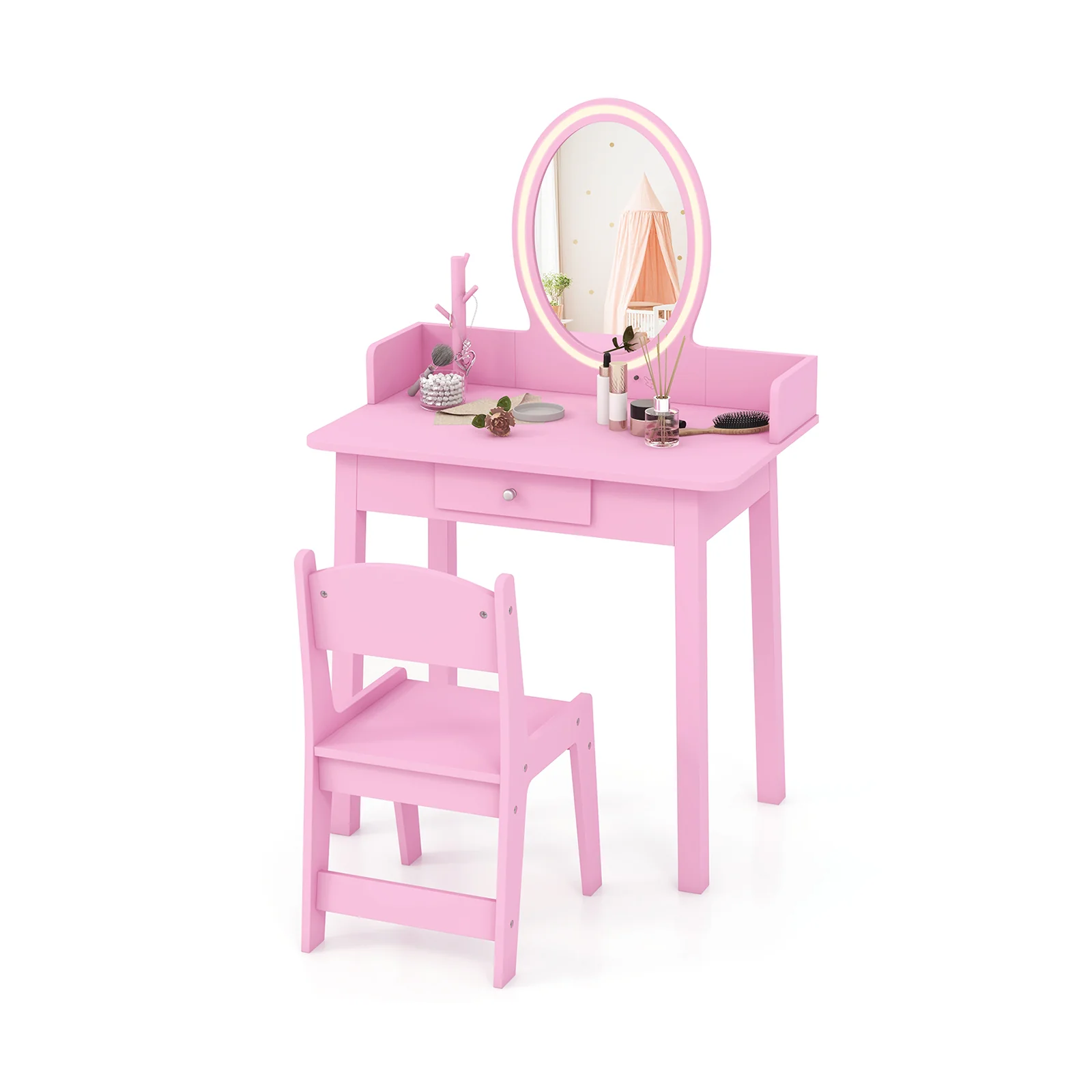 Kids Vanity Set With Lighted Mirror, Pink - Image 4