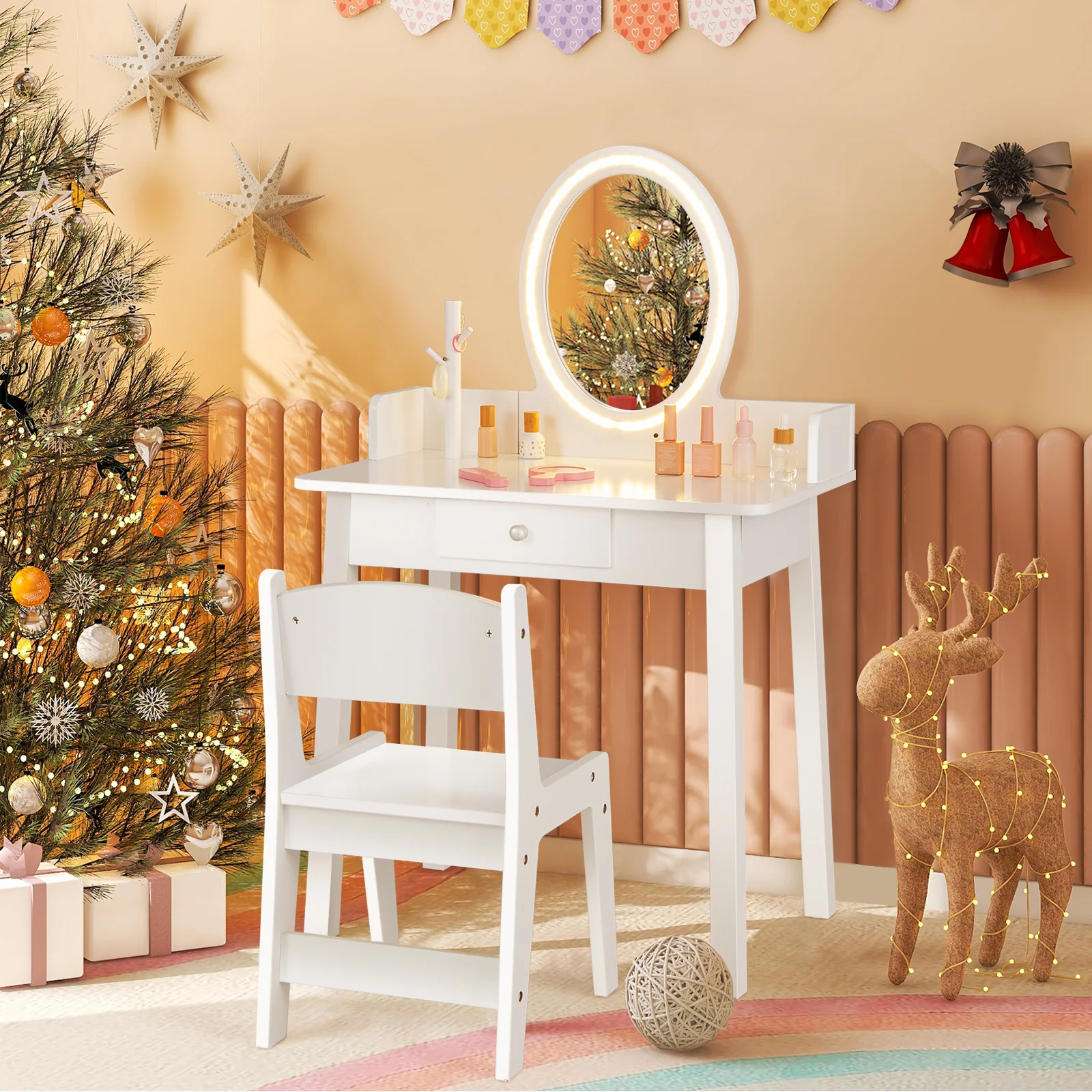 Kids Vanity Set With Lighted Mirror, White - Image 2