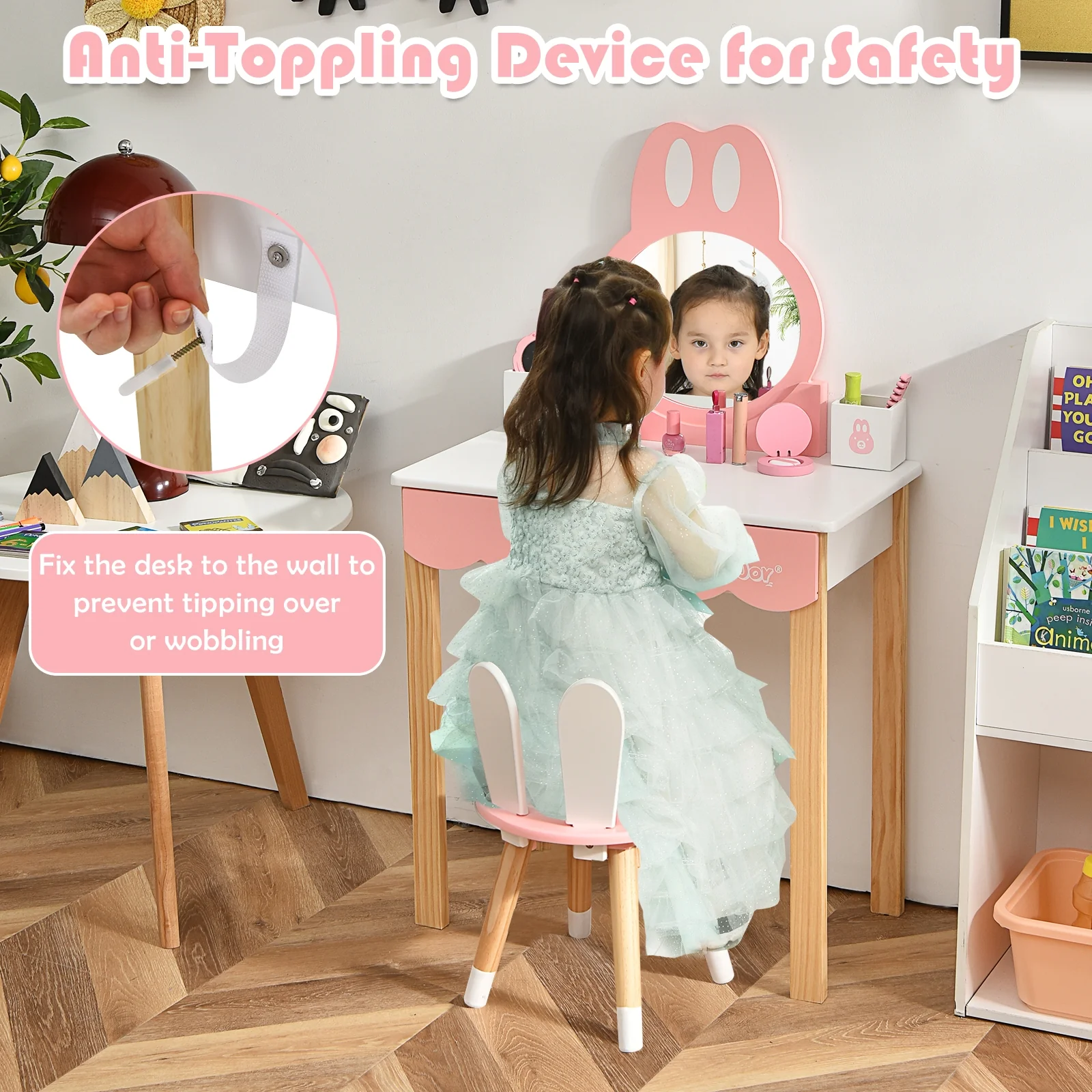 Kids Vanity Set With Mirror, Drawer, White - Image 4