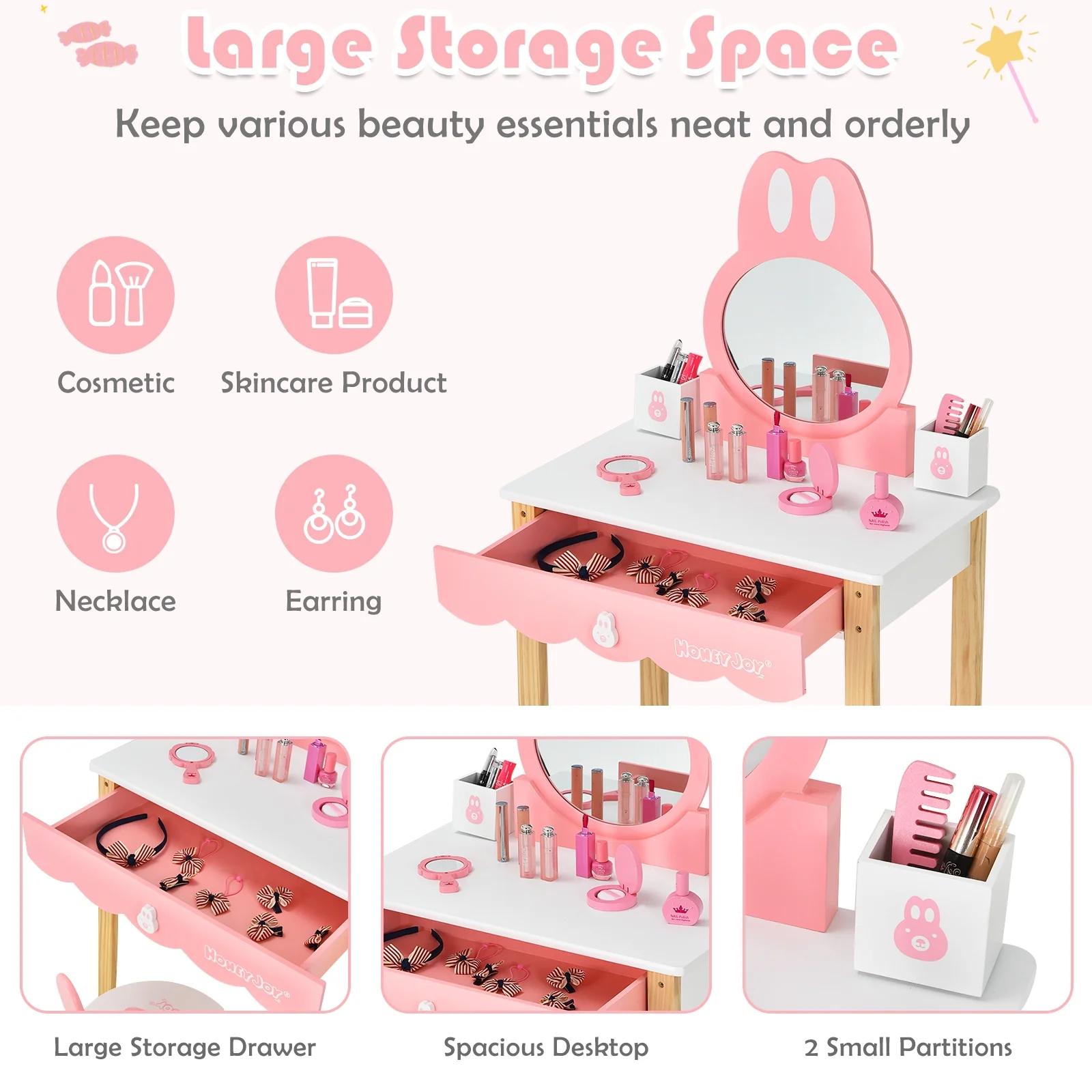 Kids Vanity Set With Mirror, Drawer, White - Image 6