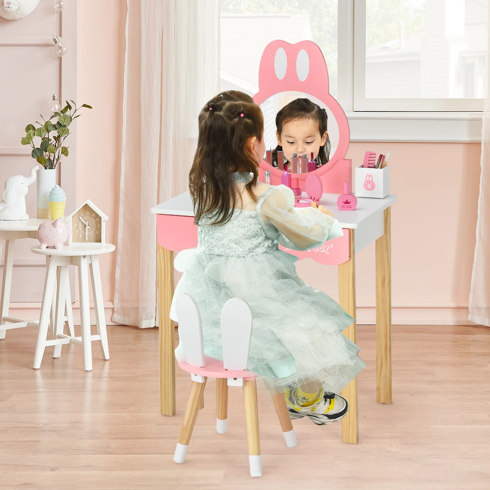 Kids Vanity Set With Mirror, Drawer, White - Image 7
