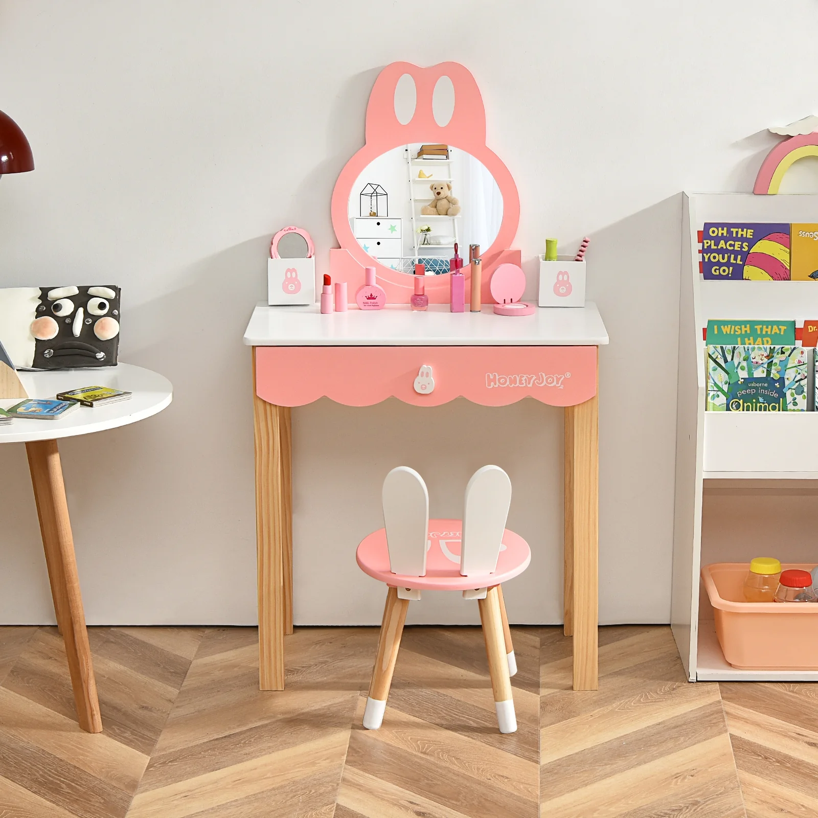 Kids Vanity Set With Mirror, Drawer, White - Image 9