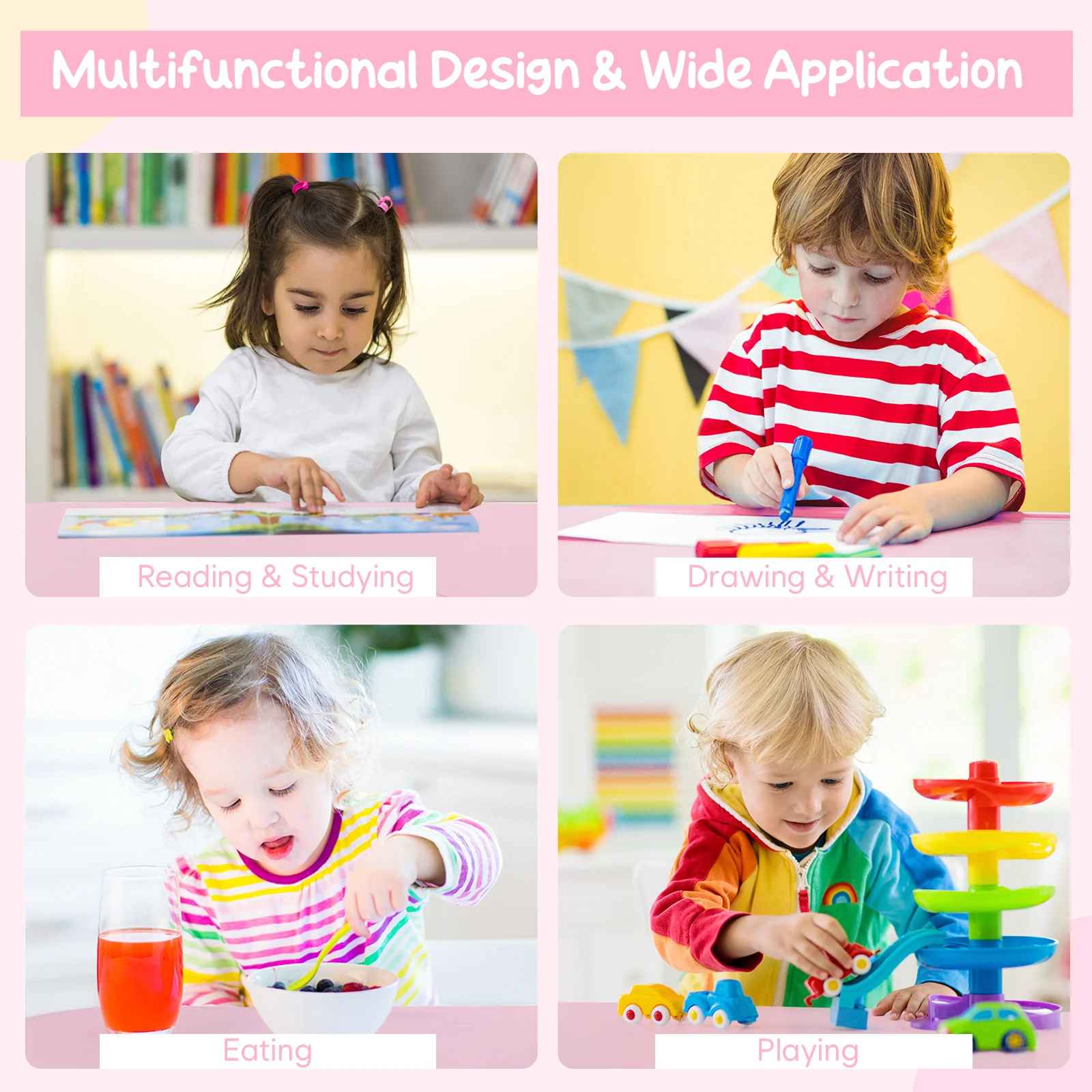 Kids Wood Table And Chair Set With Mesh Storage, Pink - Image 9