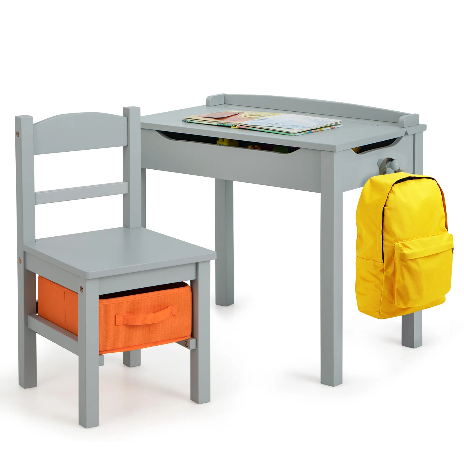 Kids Wood Table And Chair Set With Storage, Gray - Image 4