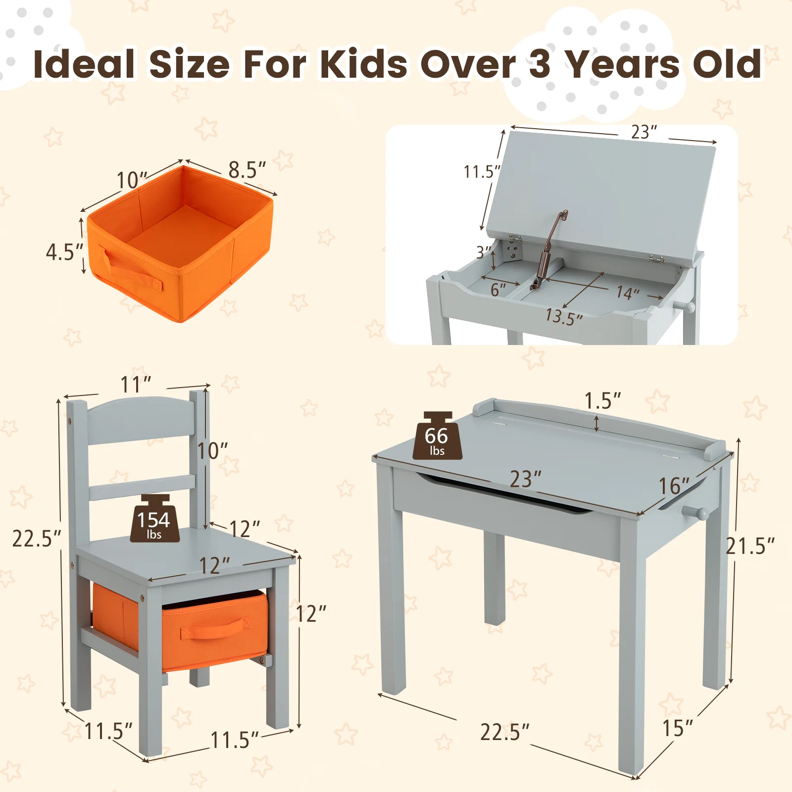 Kids Wood Table And Chair Set With Storage, Gray - Image 6
