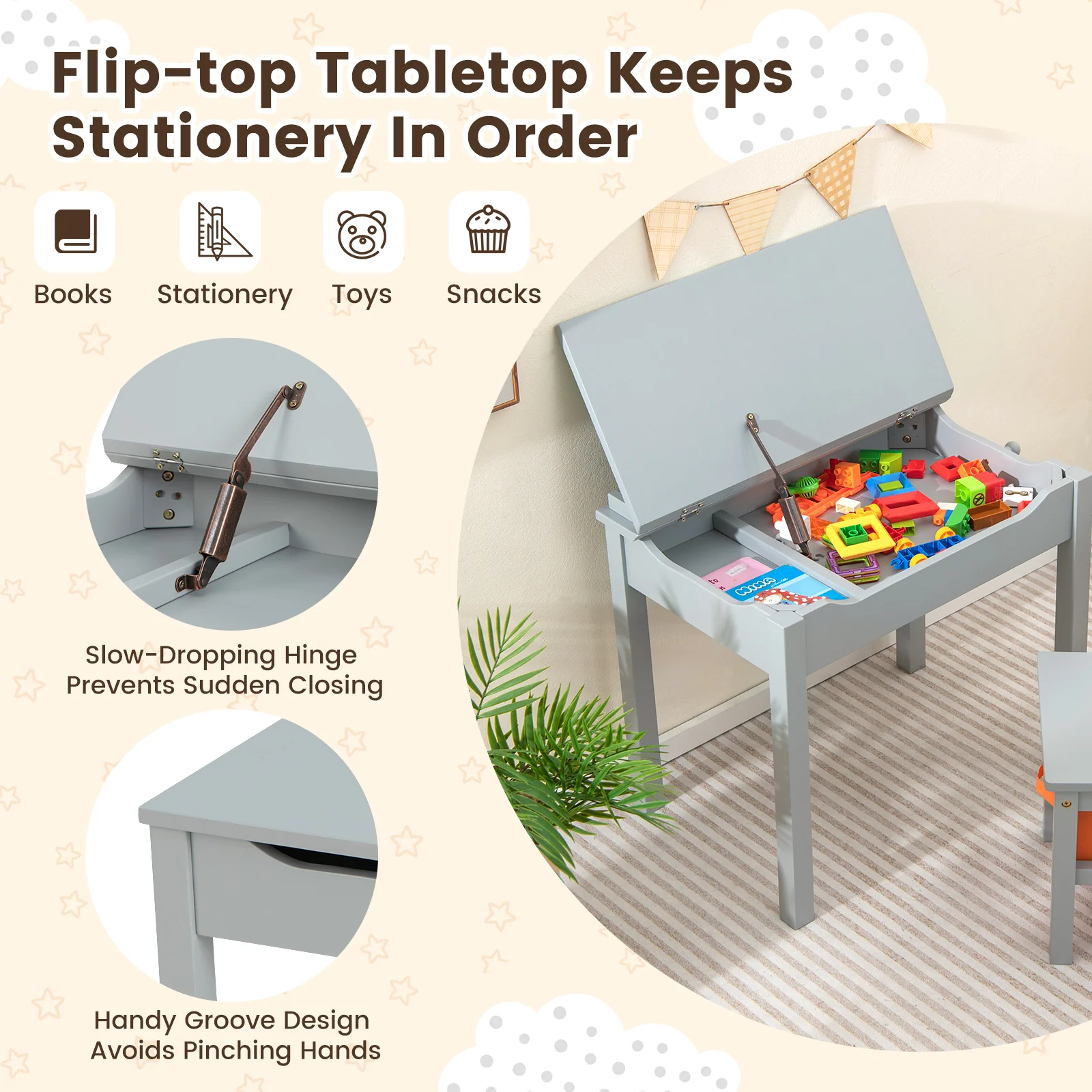 Kids Wood Table And Chair Set With Storage, Gray - Image 8