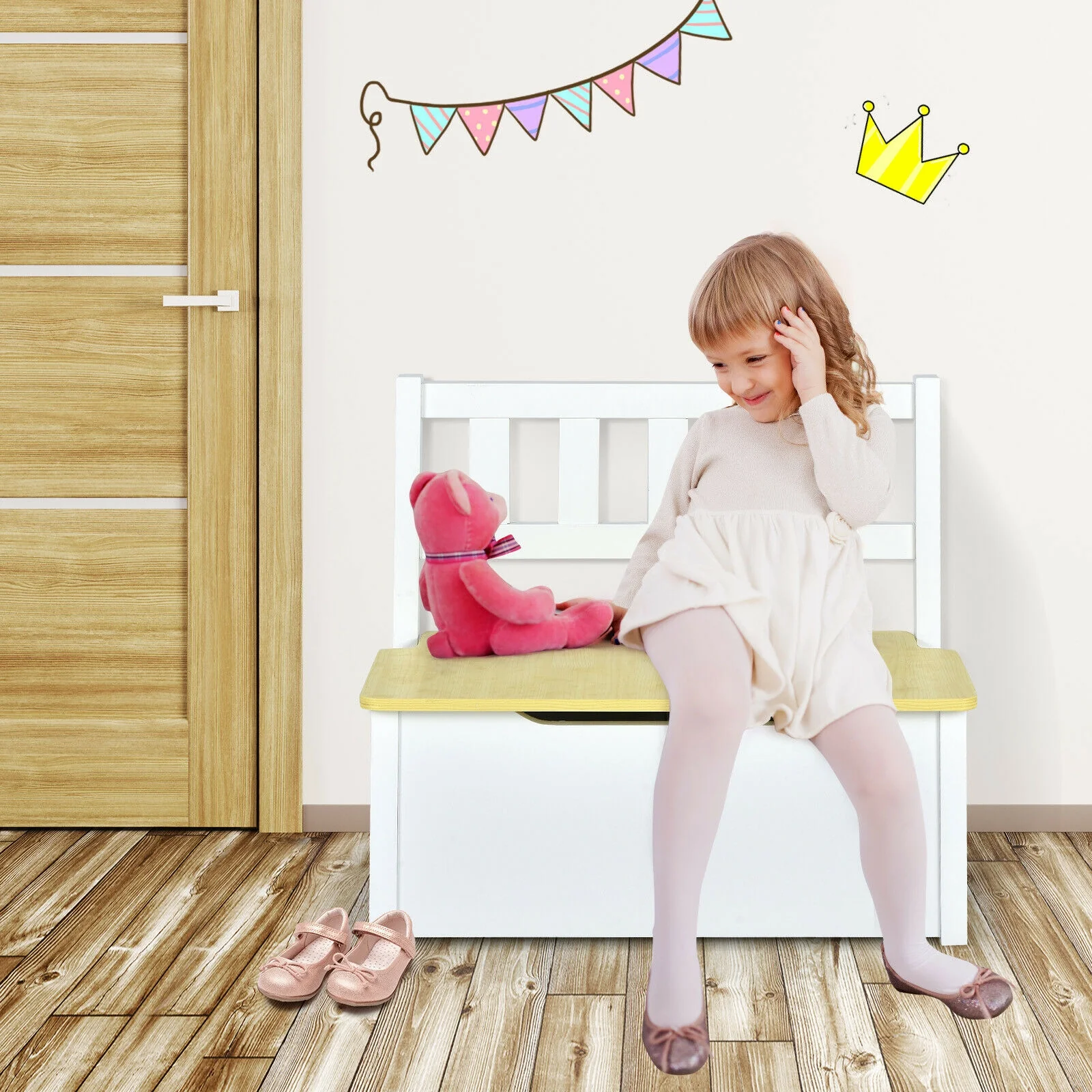 Kids Wooden Activity Table, Chairs Set, Storage Bench, Study Desk, Natural - Image 8