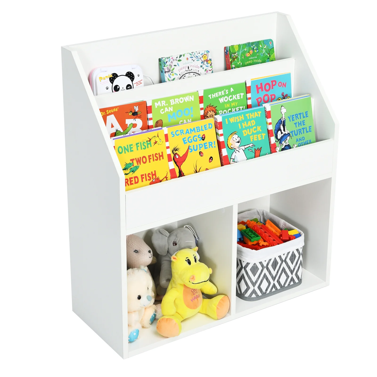 Kids Wooden Bookshelf, Toy Storage Cabinet, White - Image 10
