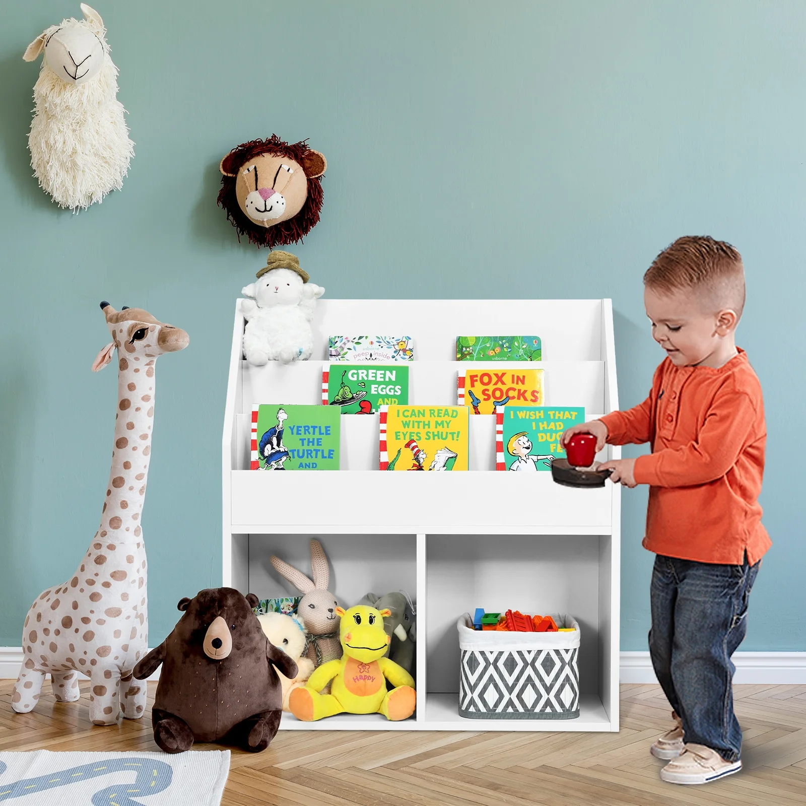 Kids Wooden Bookshelf, Toy Storage Cabinet, White - Image 2
