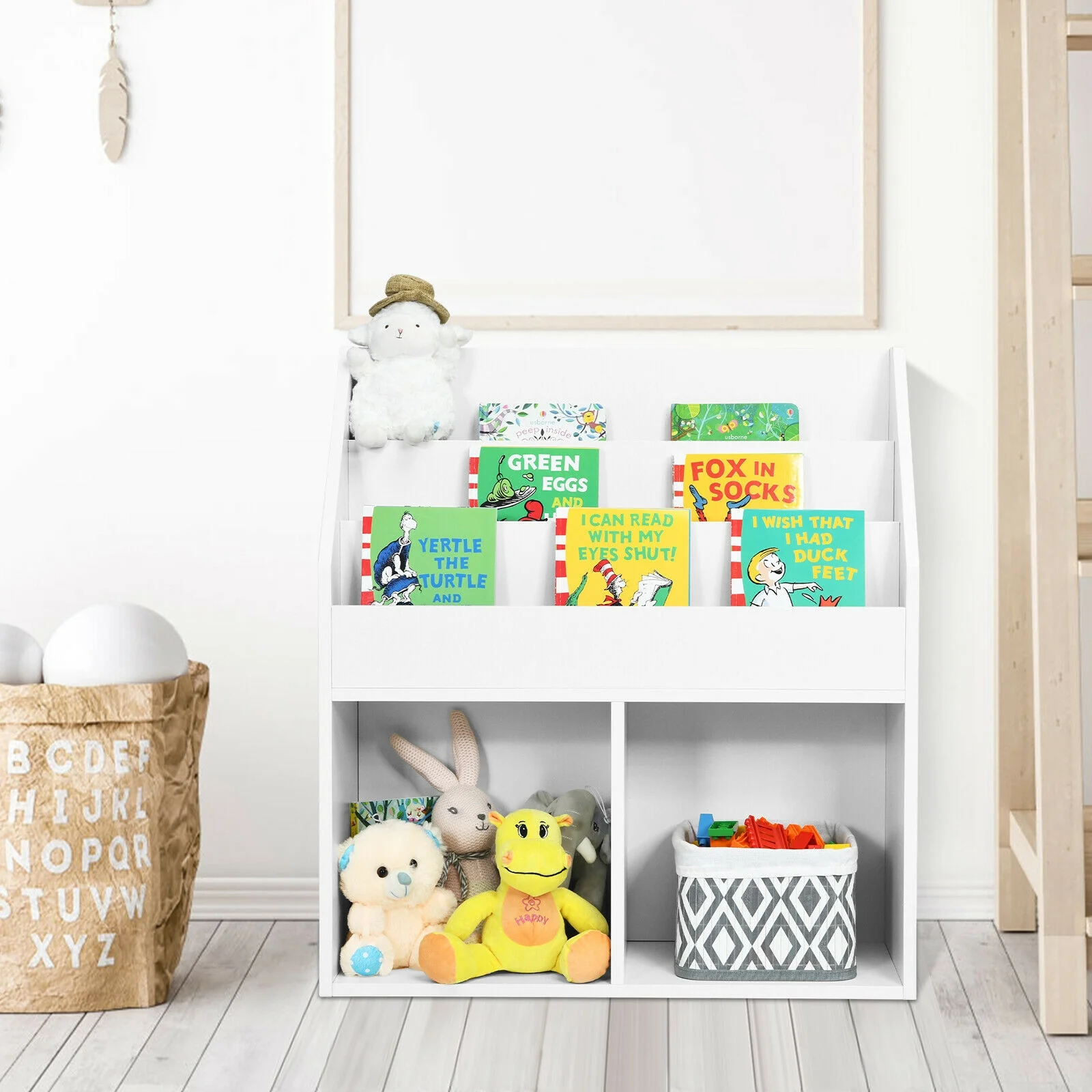 Kids Wooden Bookshelf, Toy Storage Cabinet, White - Image 7