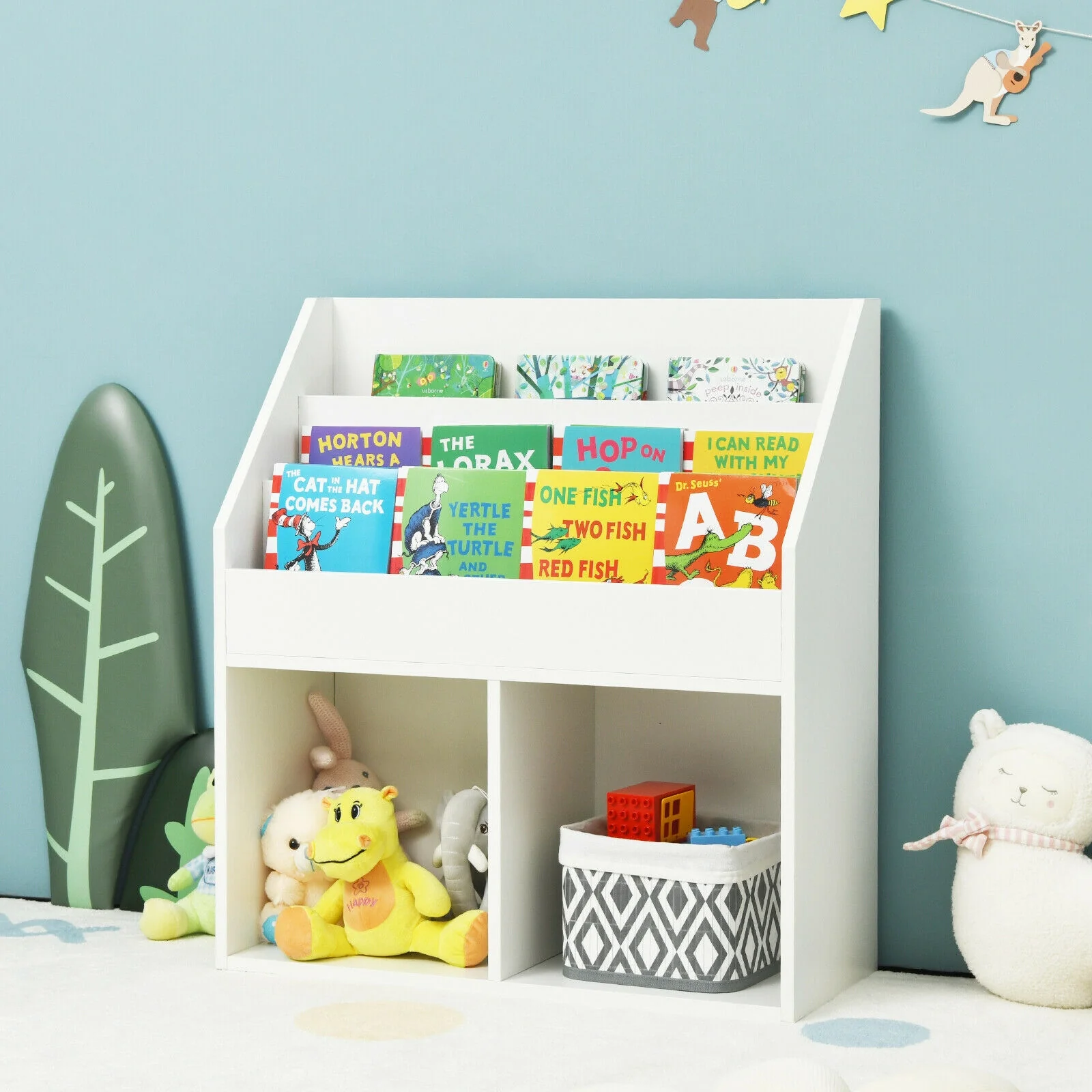 Kids Wooden Bookshelf, Toy Storage Cabinet, White - Image 8