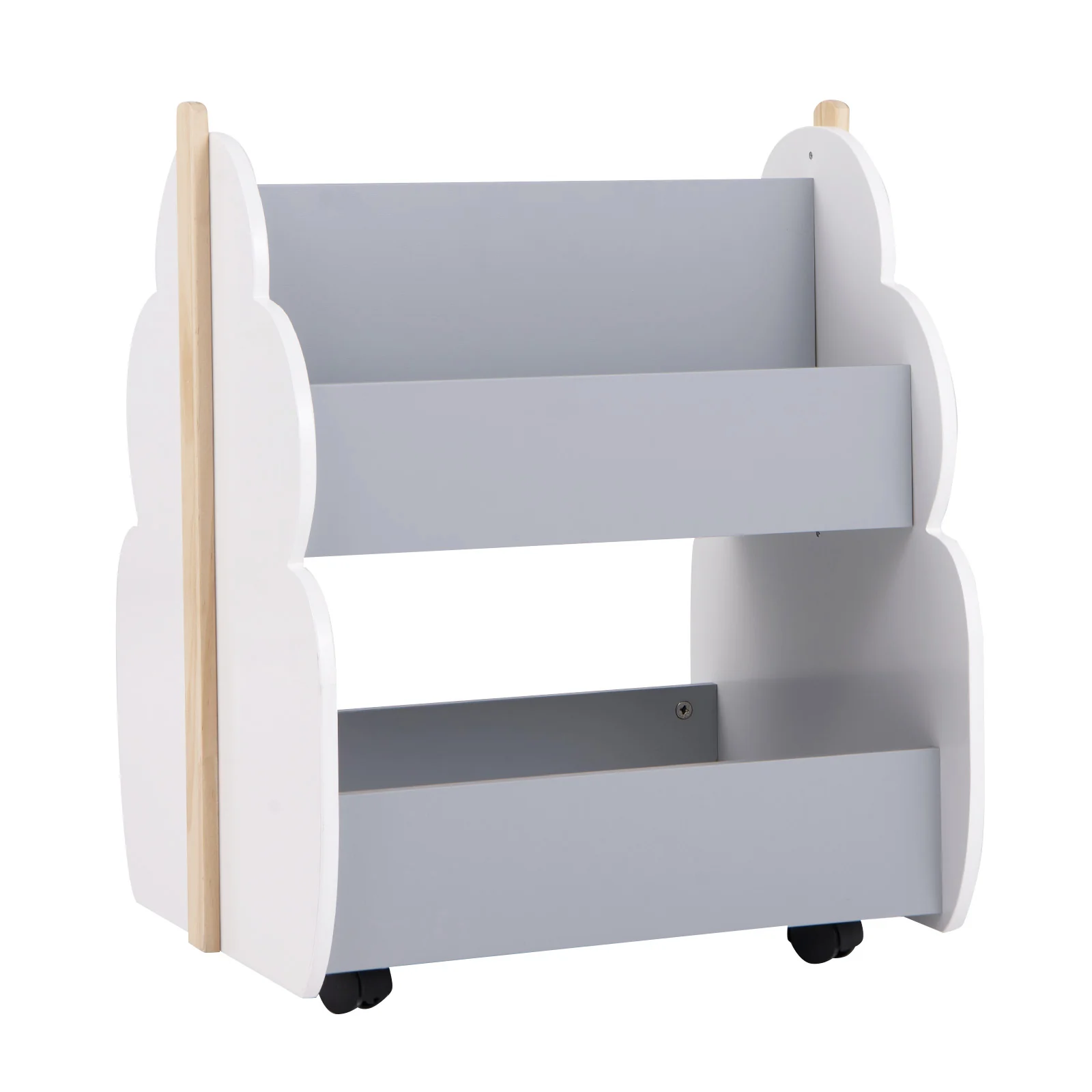 Kids Wooden Bookshelf With Universal Wheels, Gray - Image 4
