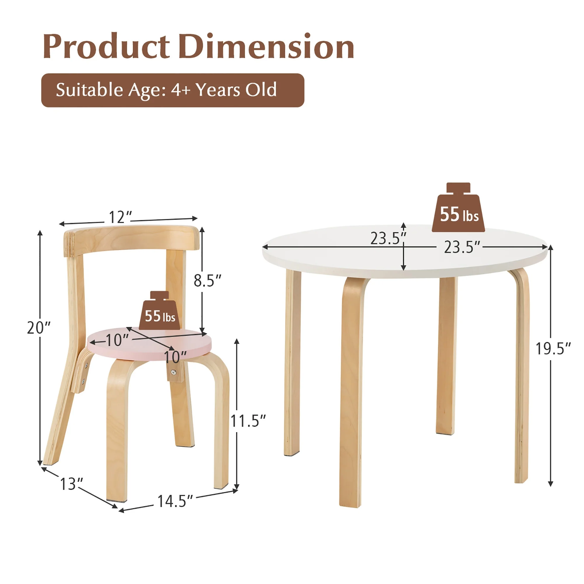 Kids Wooden Curved Back Activity Table And Chair Set, 5-Piece, Multicolor - Image 6