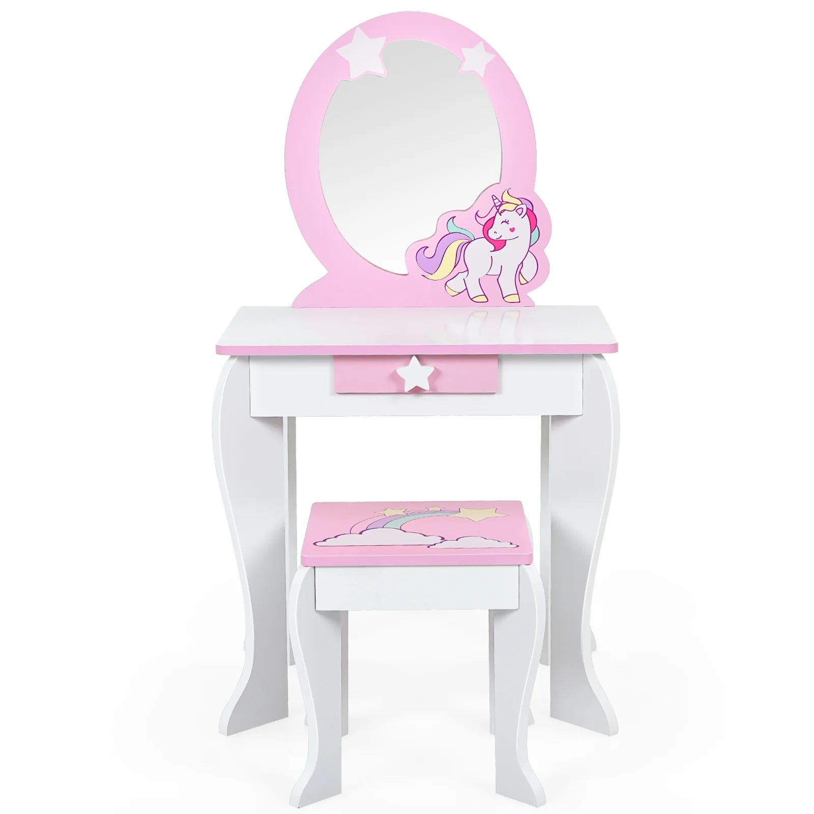 Kids Wooden Makeup Table And Chair Set, White - Image 10