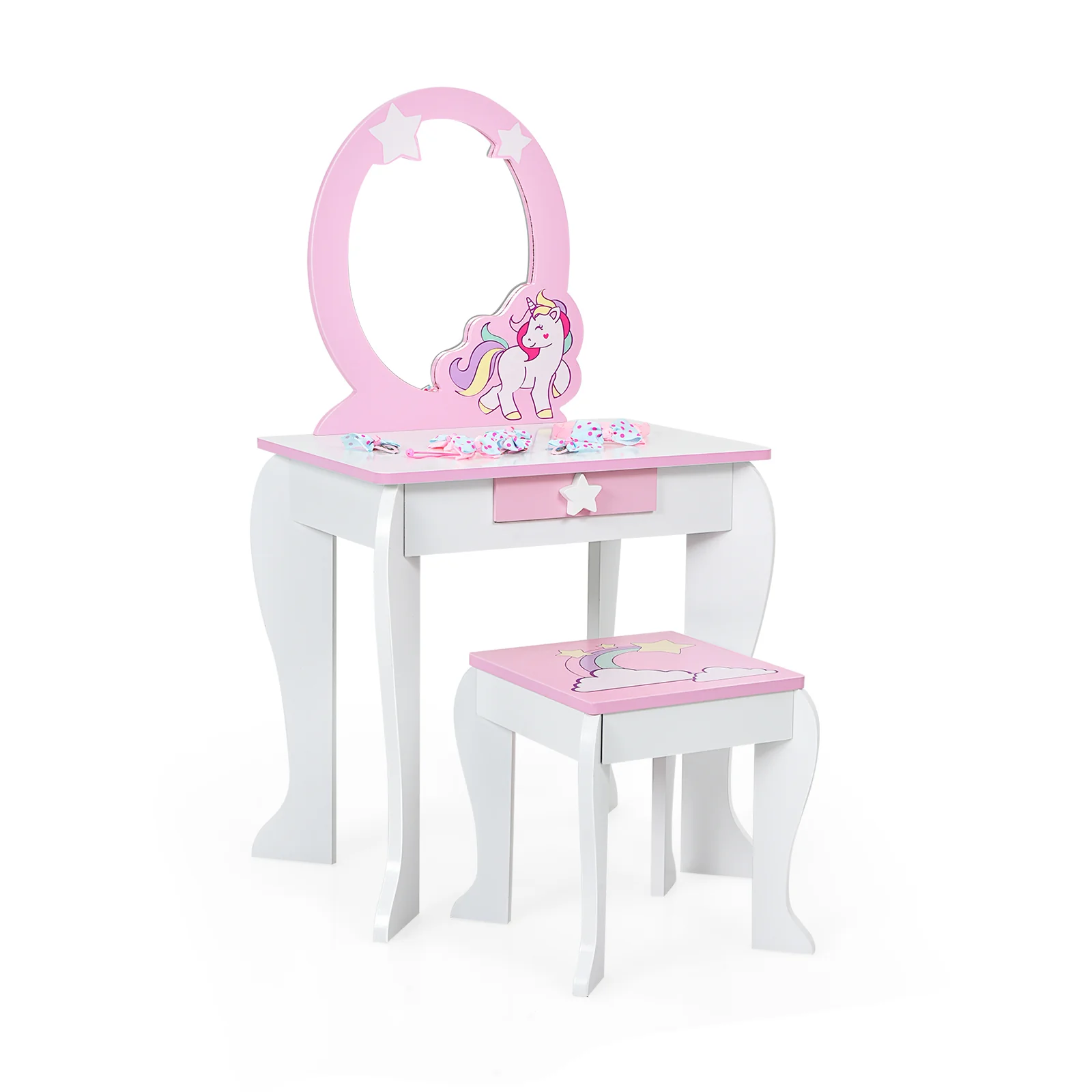 Kids Wooden Makeup Table And Chair Set, White - Image 4