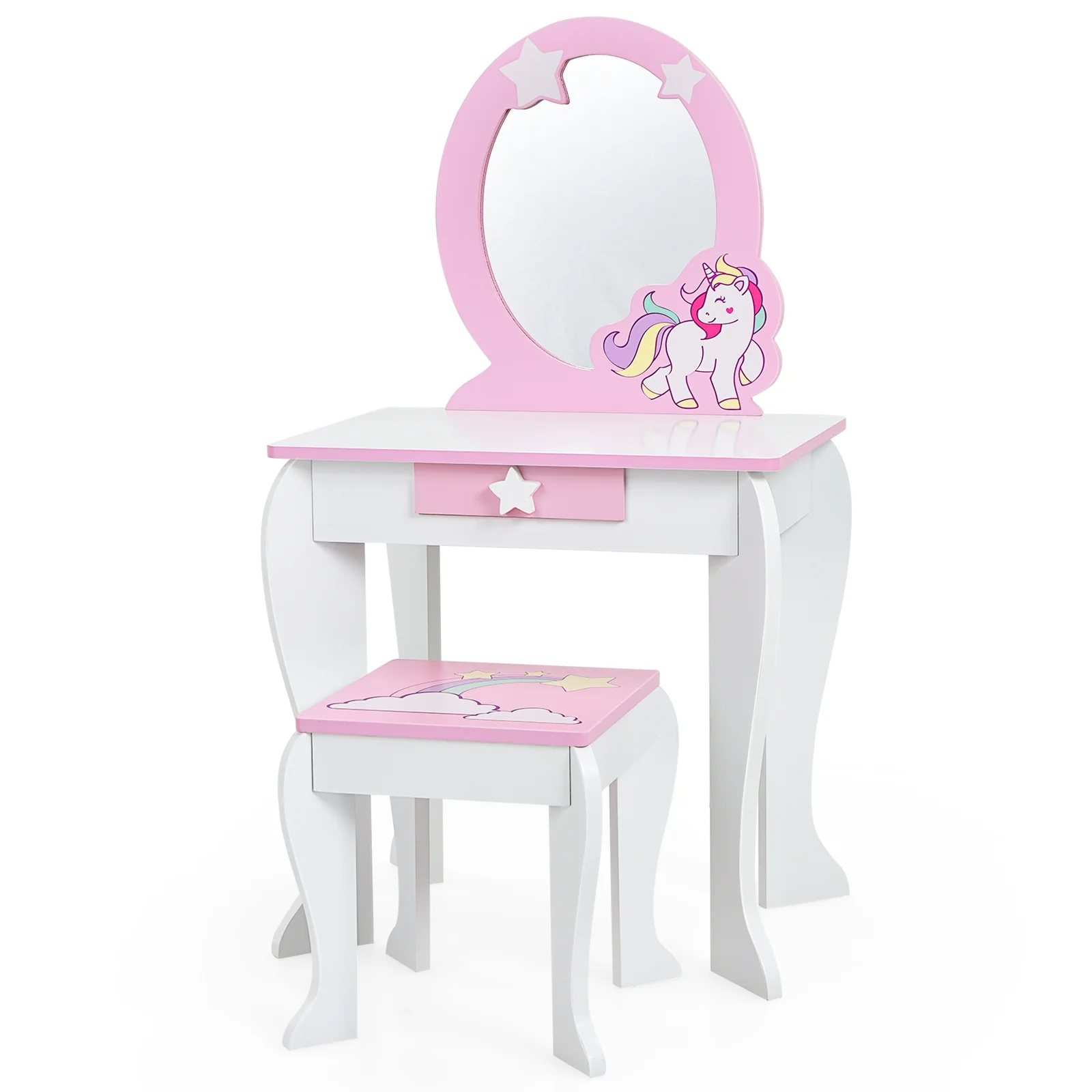 Kids Wooden Makeup Table And Chair Set, White - Image 5