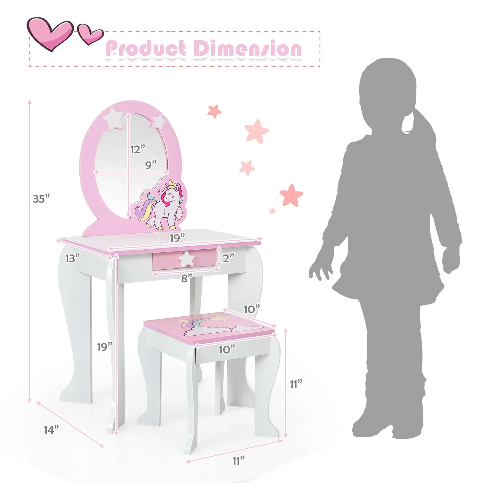 Kids Wooden Makeup Table And Chair Set, White - Image 6