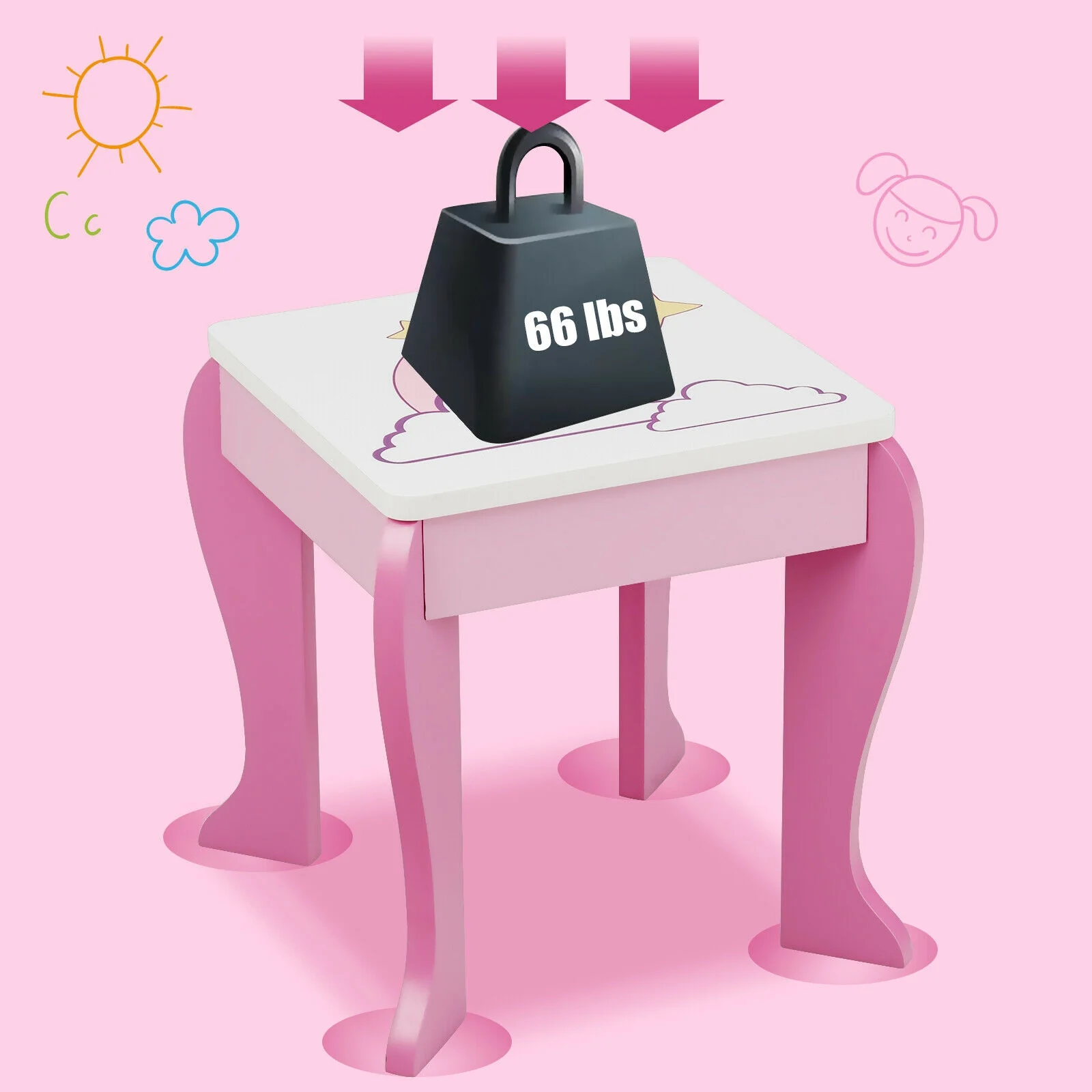 Kids Wooden Makeup Table And Chair Set, With Mirror And Drawer, Pink - Image 10