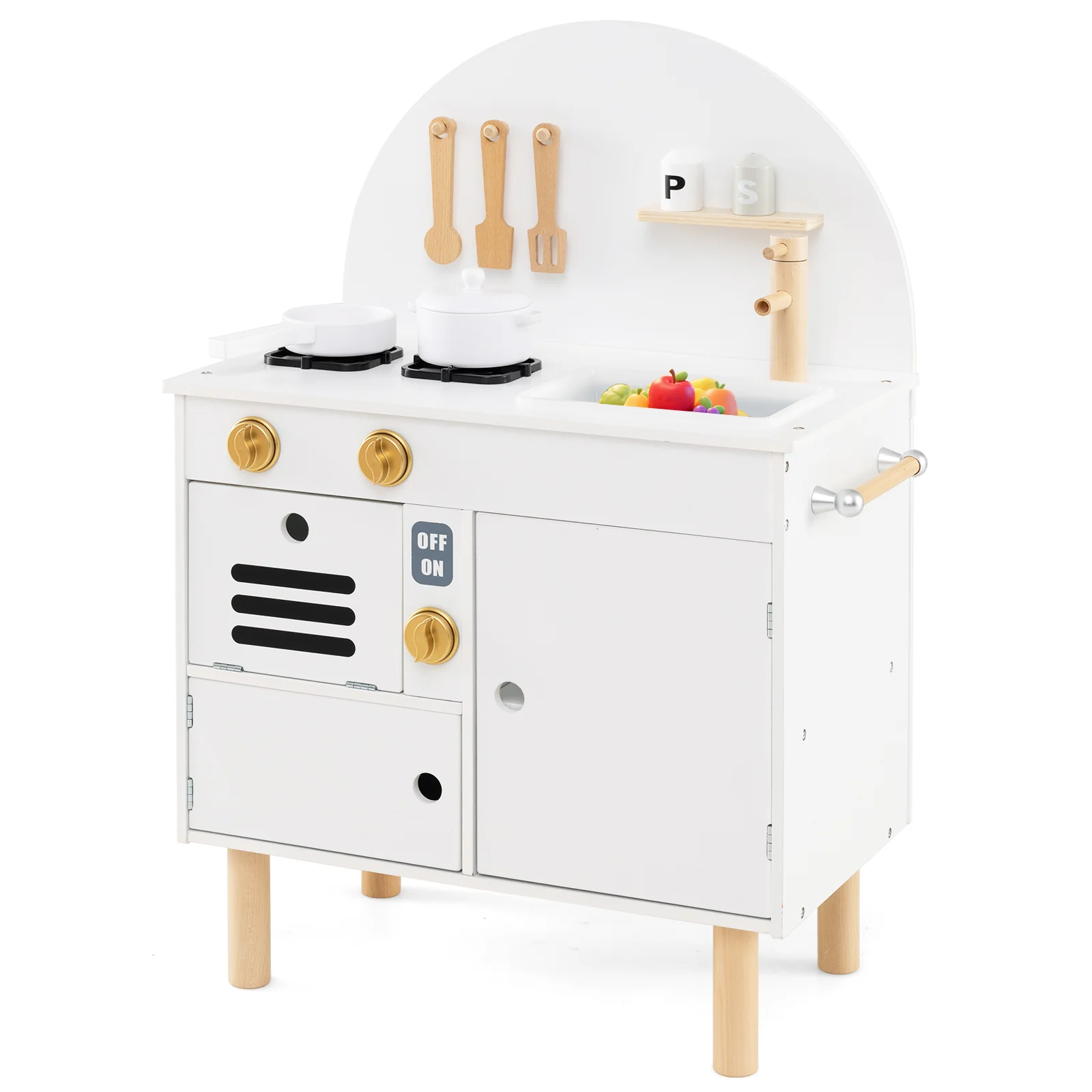 Kids Wooden Play Kitchen Set, White - Image 4