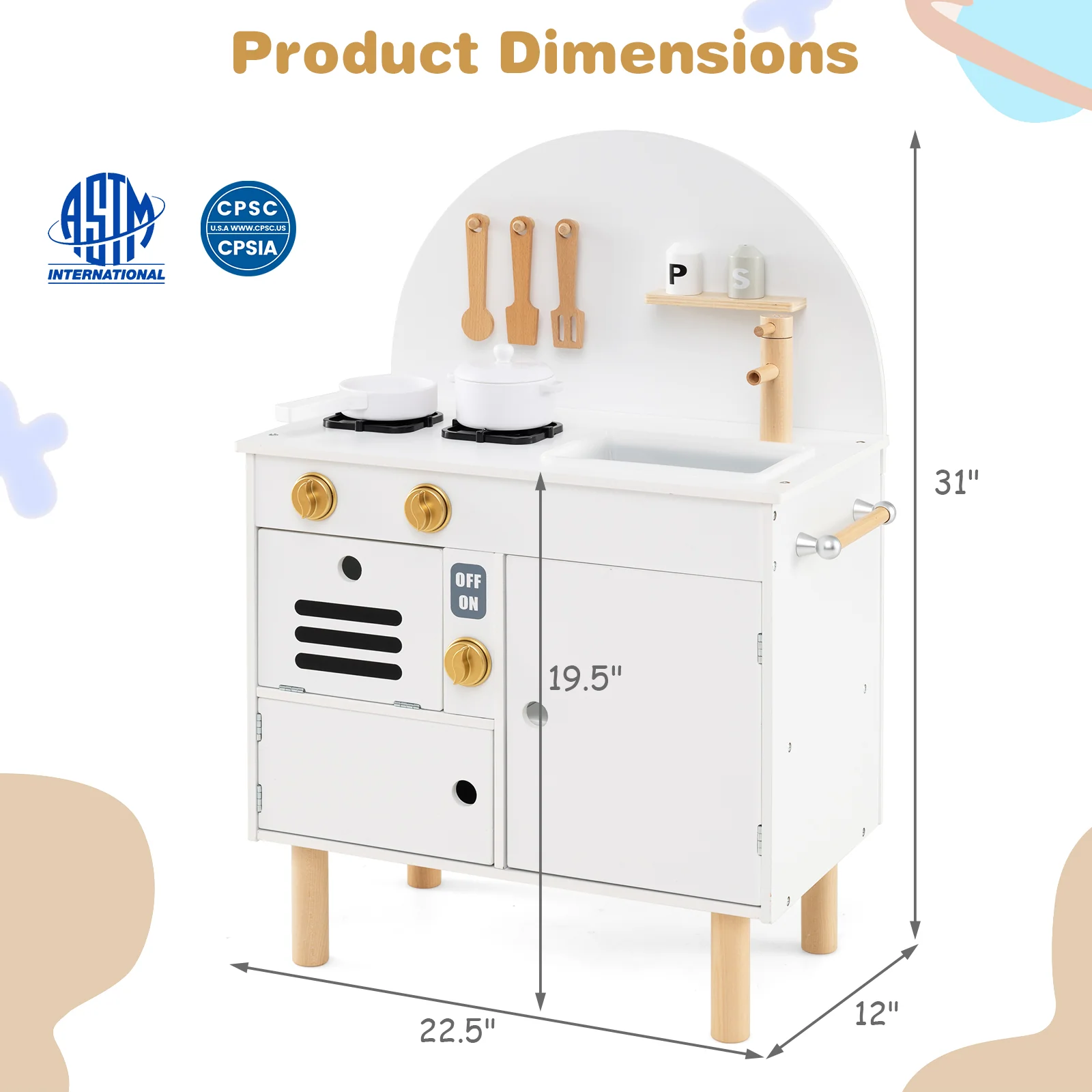 Kids Wooden Play Kitchen Set, White - Image 5
