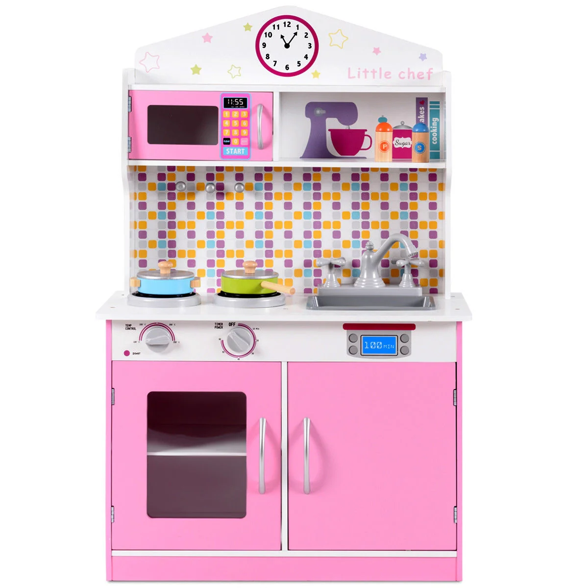 Kids Wooden Pretend Cookware Playset, Pink