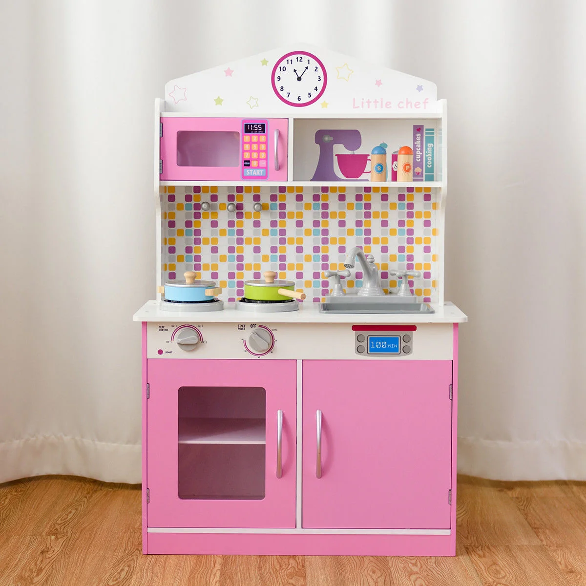 Kids Wooden Pretend Cookware Playset, Pink - Image 2