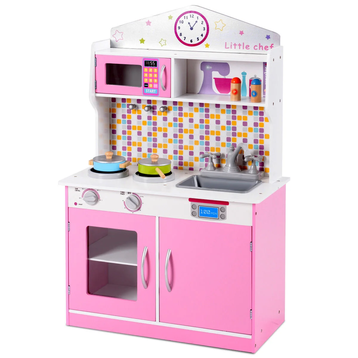 Kids Wooden Pretend Cookware Playset, Pink - Image 4