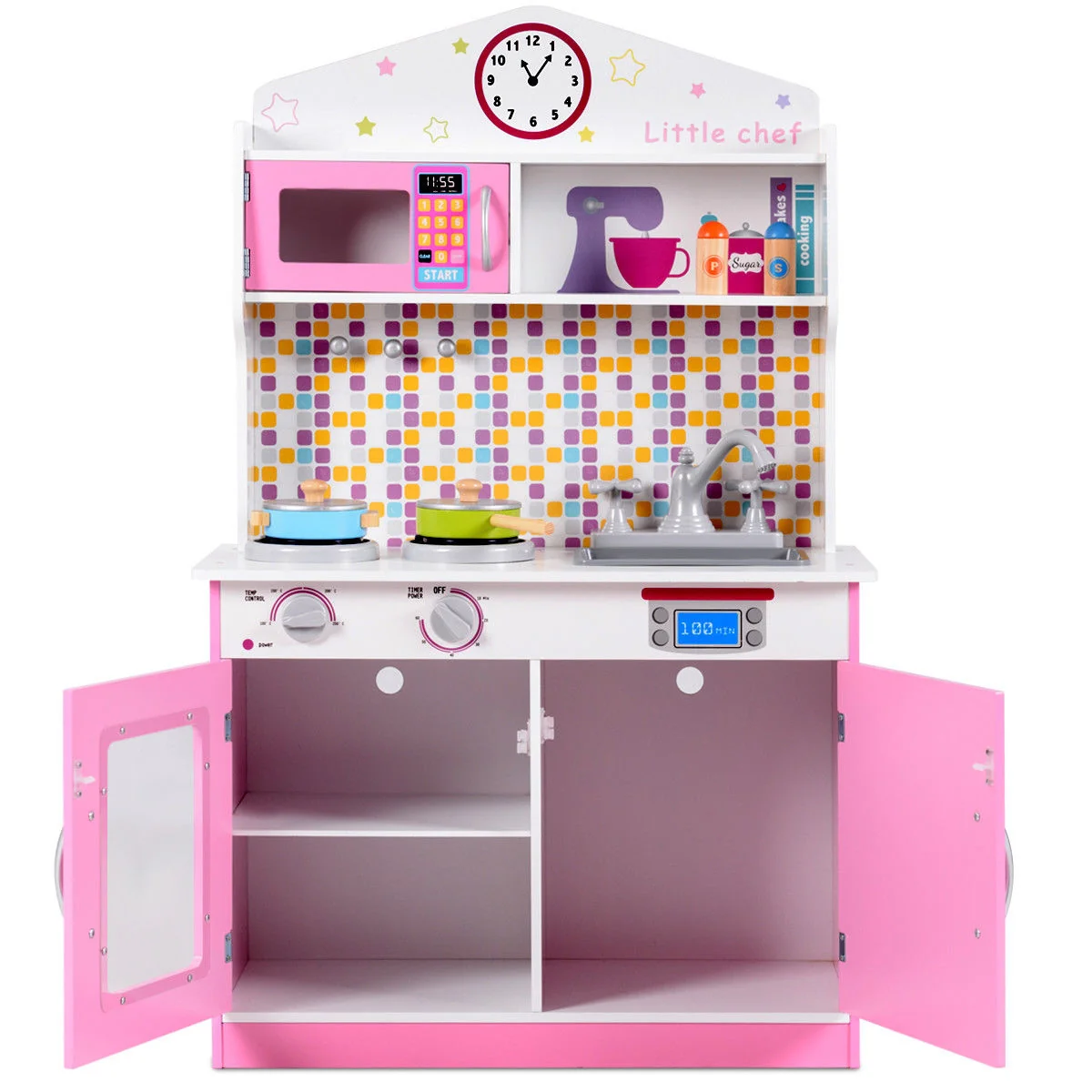 Kids Wooden Pretend Cookware Playset, Pink - Image 6