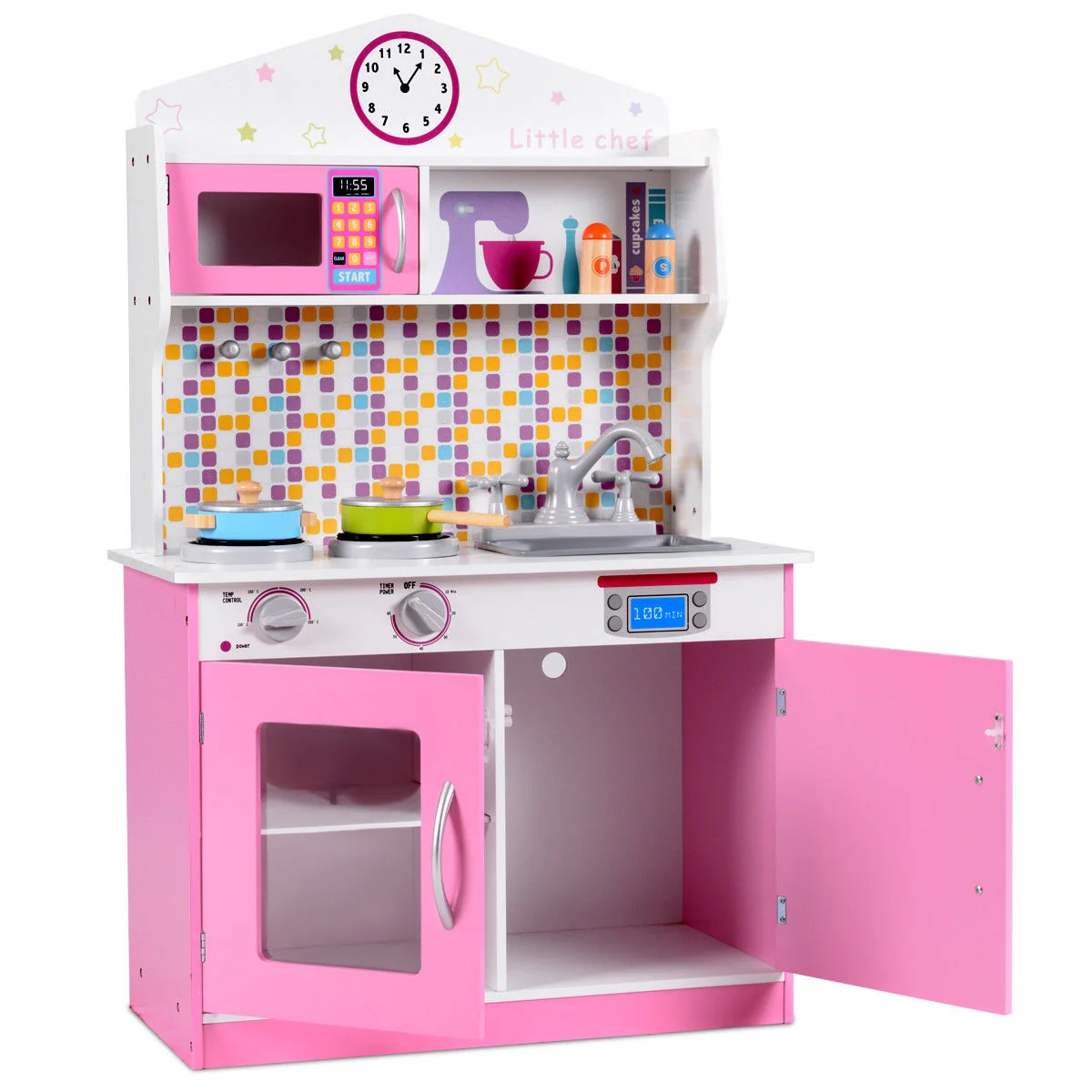 Kids Wooden Pretend Cookware Playset, Pink - Image 7