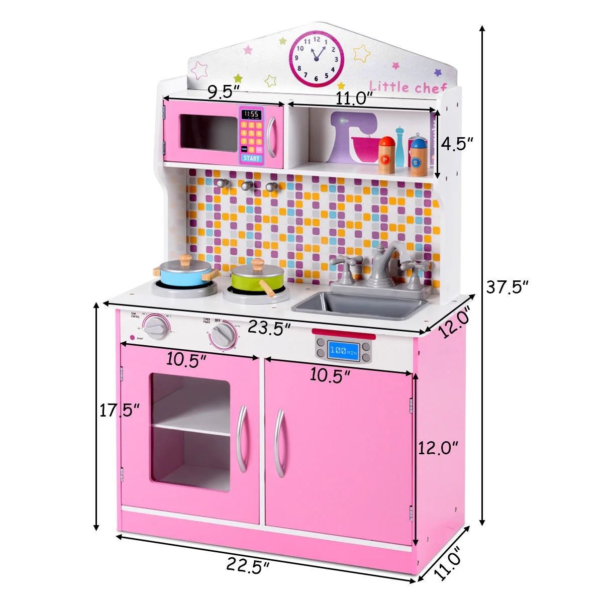 Kids Wooden Pretend Cookware Playset, Pink - Image 8