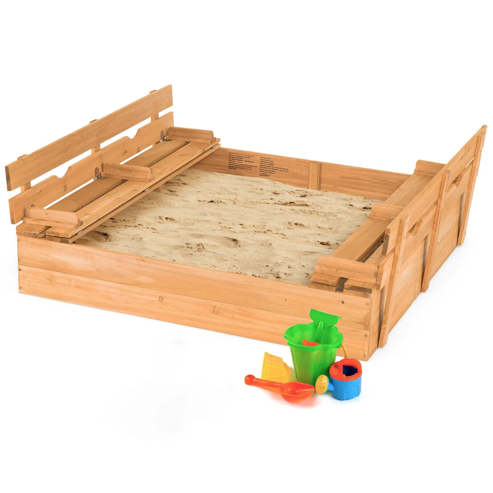 Kids Wooden Sandbox With 2 Foldable Bench Seats, Brown - Image 4