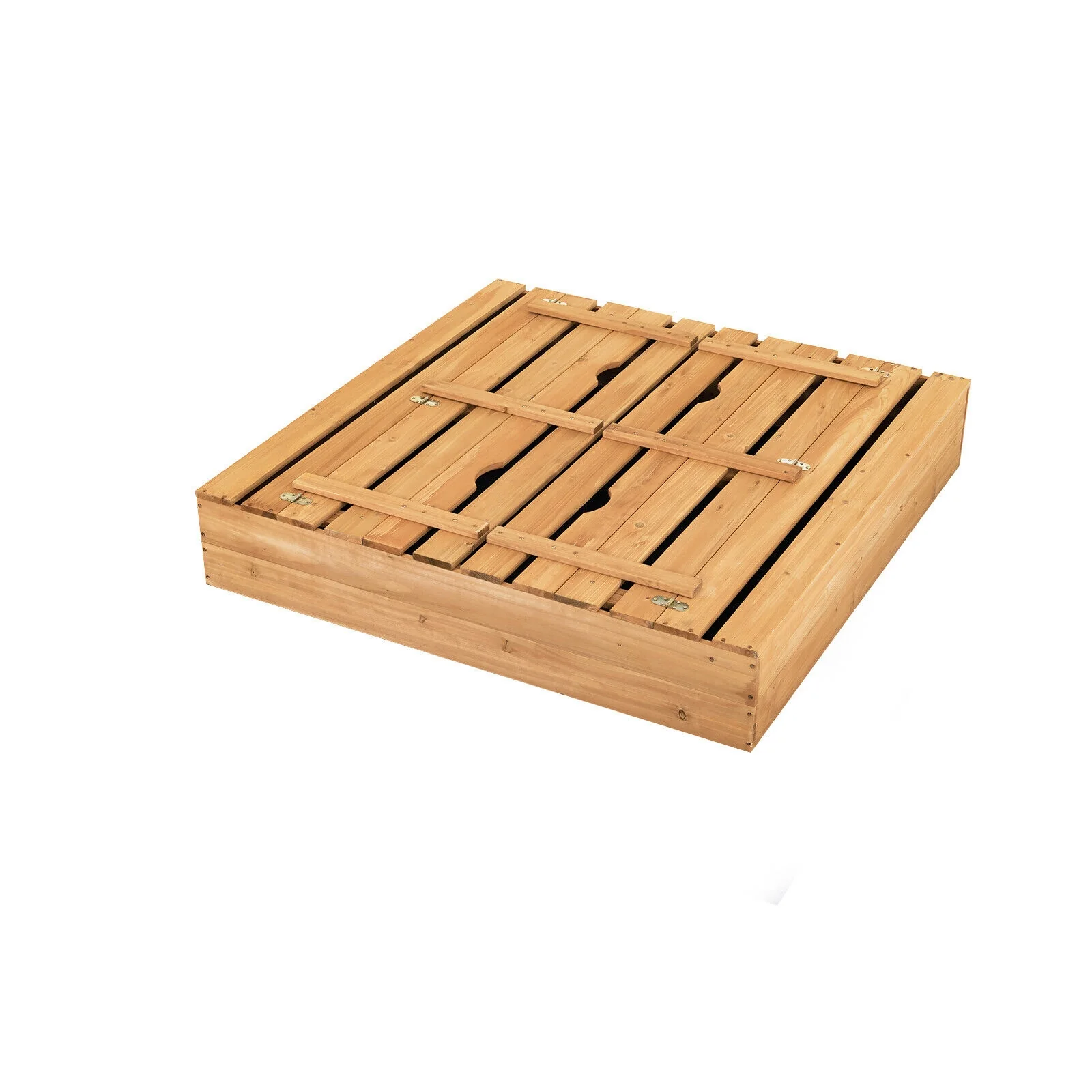 Kids Wooden Sandbox With 2 Foldable Bench Seats, Brown - Image 8