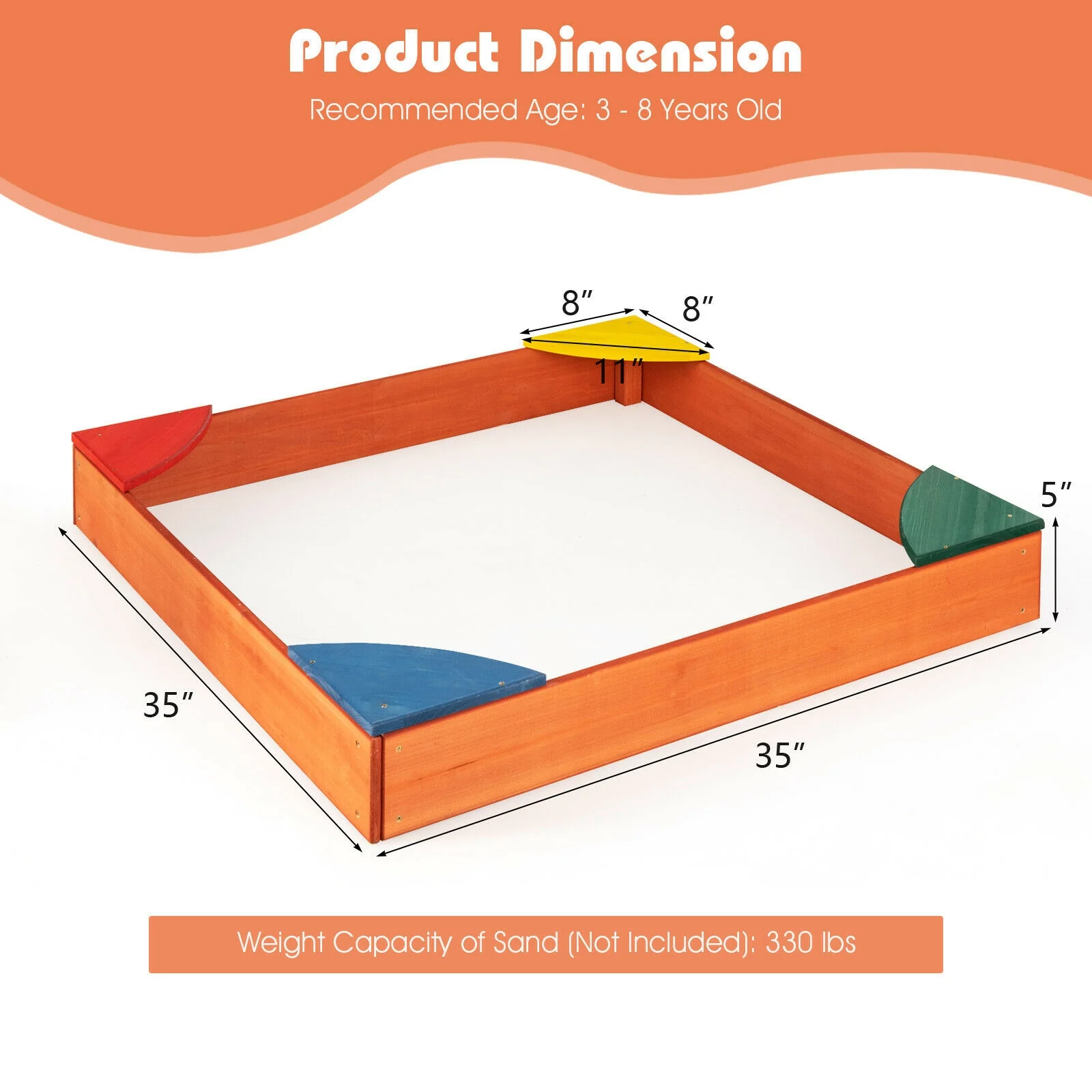 Kids Wooden Sandbox With Corner Seating, Multicolor - Image 5