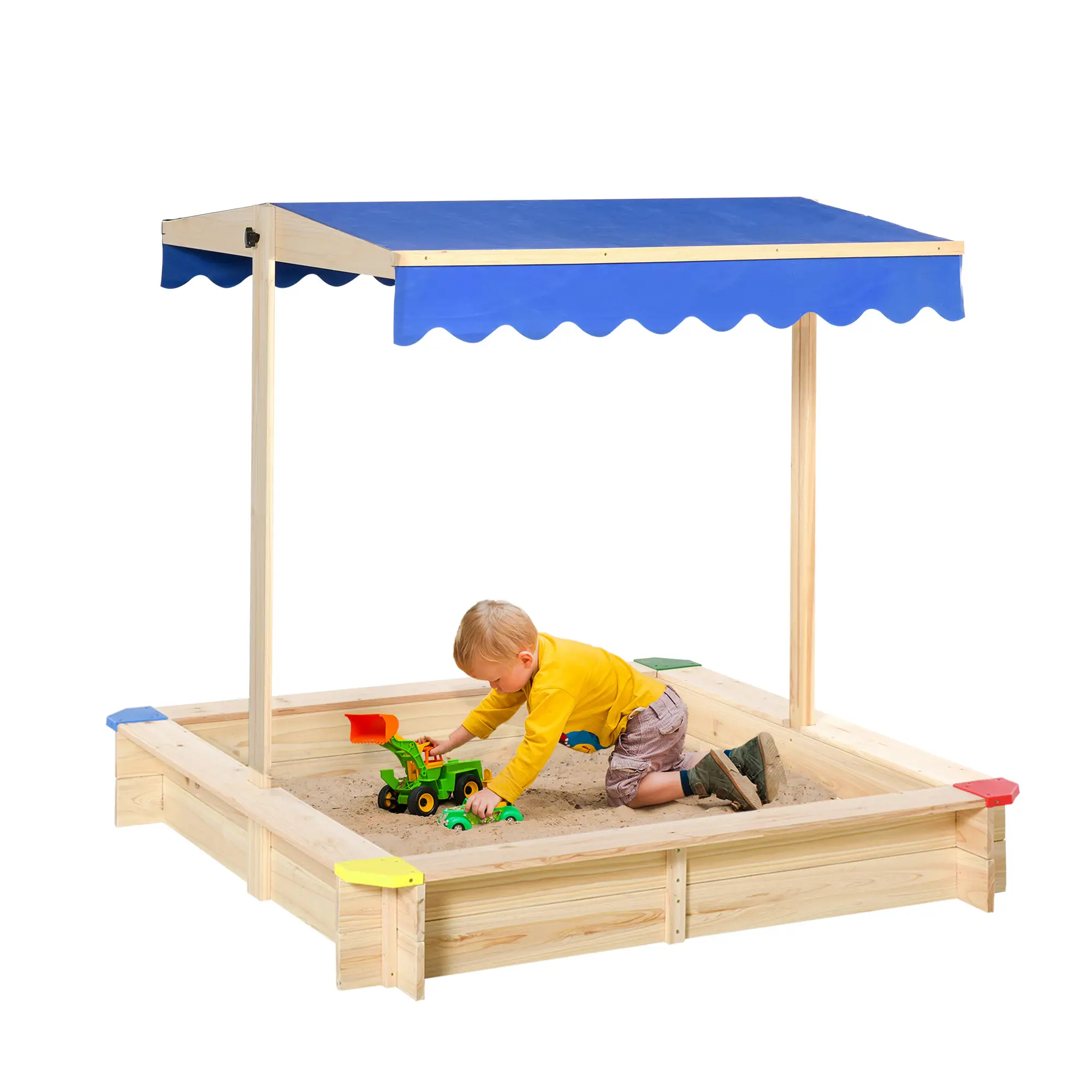 Kids Wooden Sandbox With Cover, 47" x 47" x 47", Natural