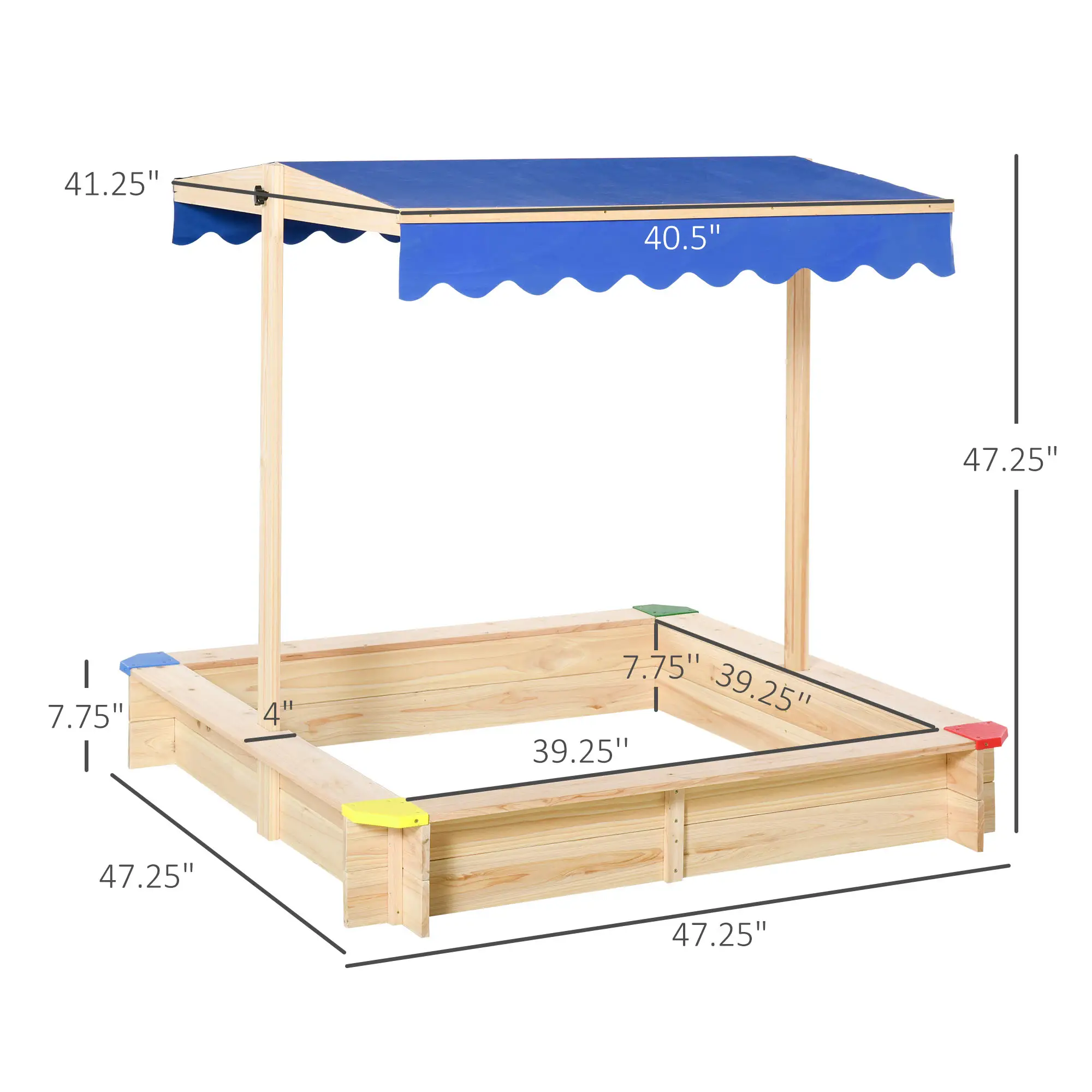 Kids Wooden Sandbox With Cover, 47" x 47" x 47", Natural - Image 3