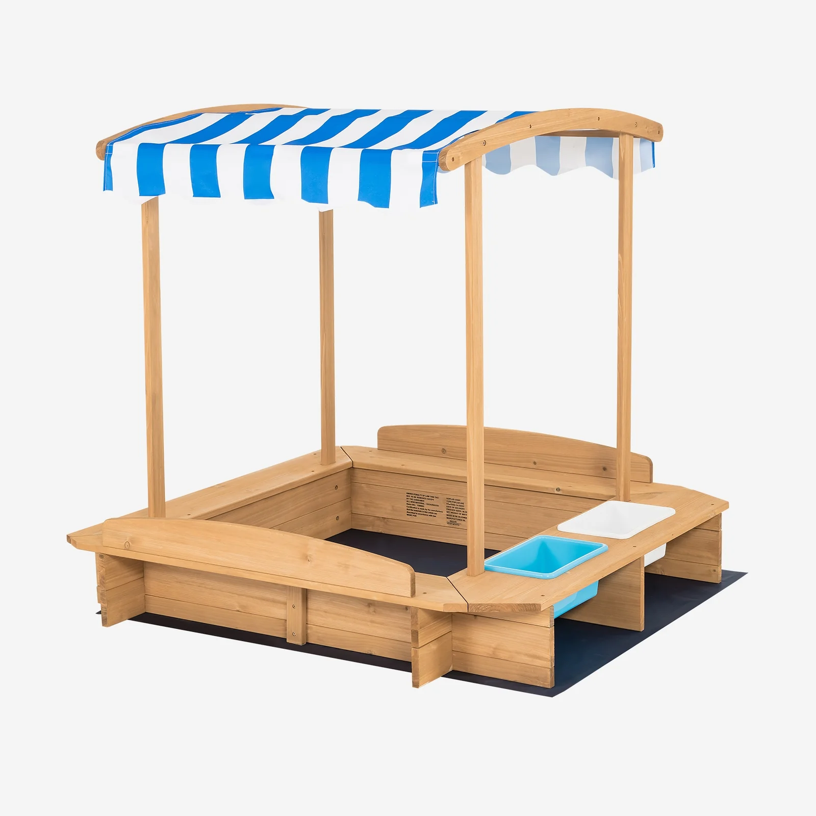 Kids Wooden Sandbox With Striped Canopy, Brown - Image 9