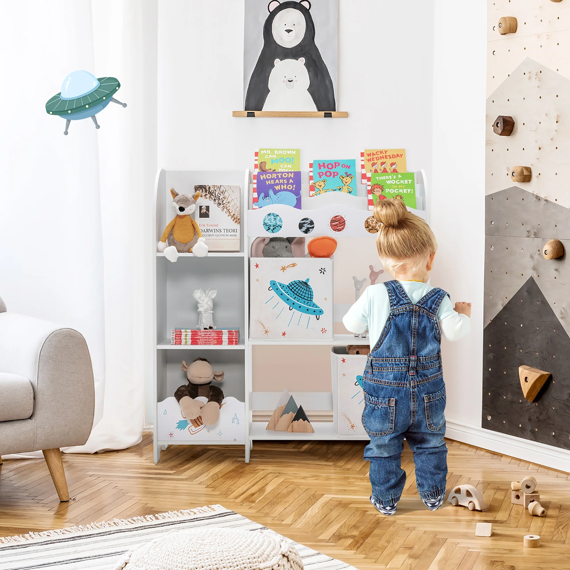 Kids Wooden Storage Cabinet, With Storage Bins, White - Image 3