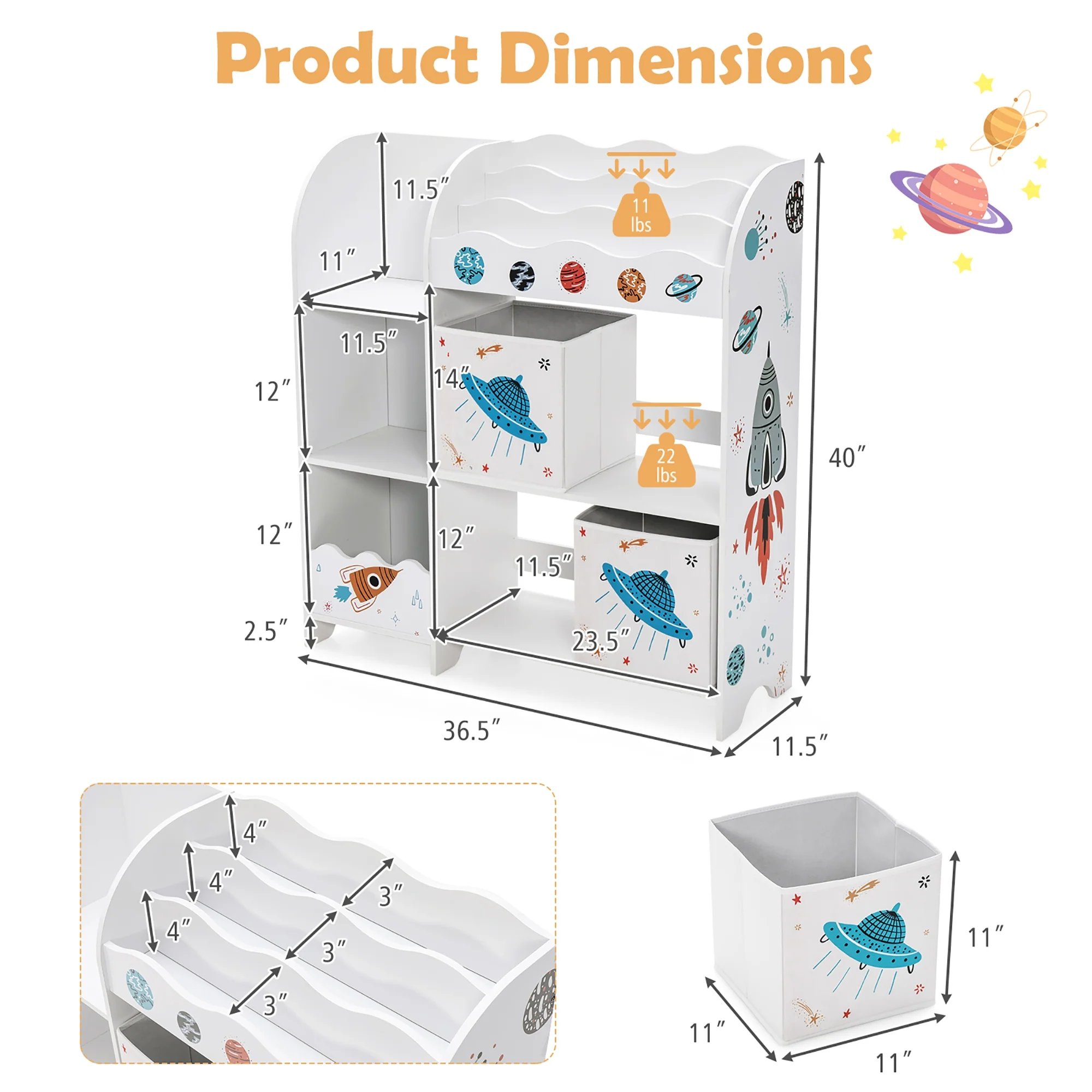 Kids Wooden Storage Cabinet, With Storage Bins, White - Image 5