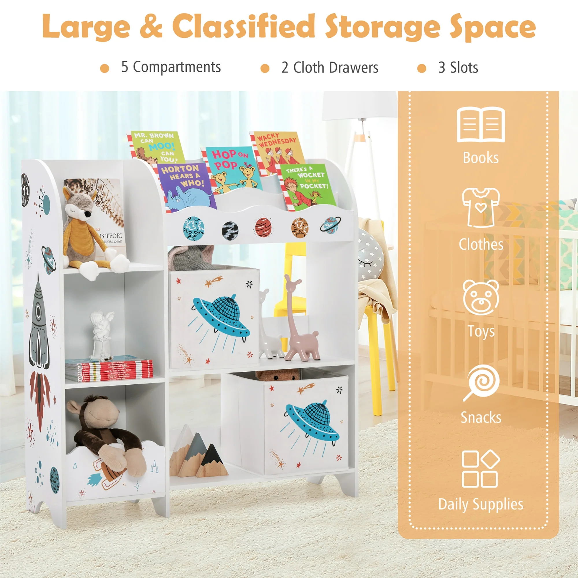 Kids Wooden Storage Cabinet, With Storage Bins, White - Image 8