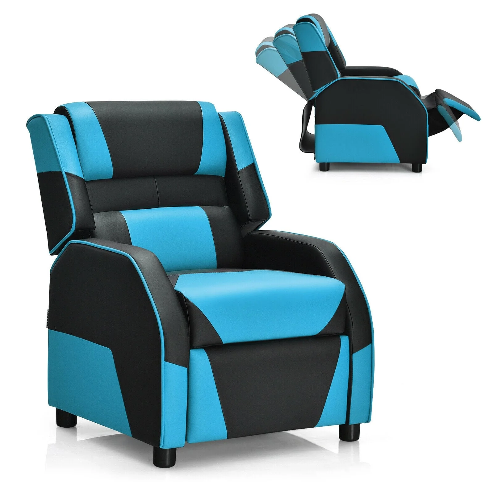 Kids Youth PU Leather Gaming Sofa Recliner, Blue - Image 4