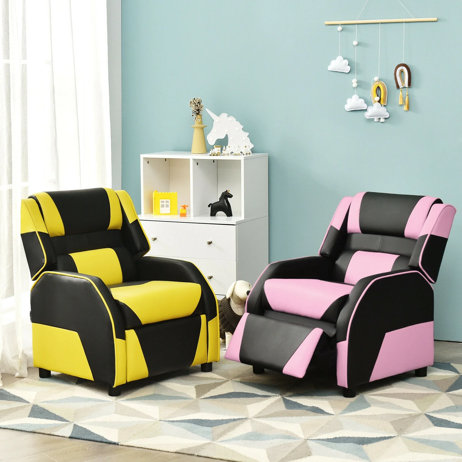 Kids Youth PU Leather Gaming Sofa Recliner, Pink - Image 10